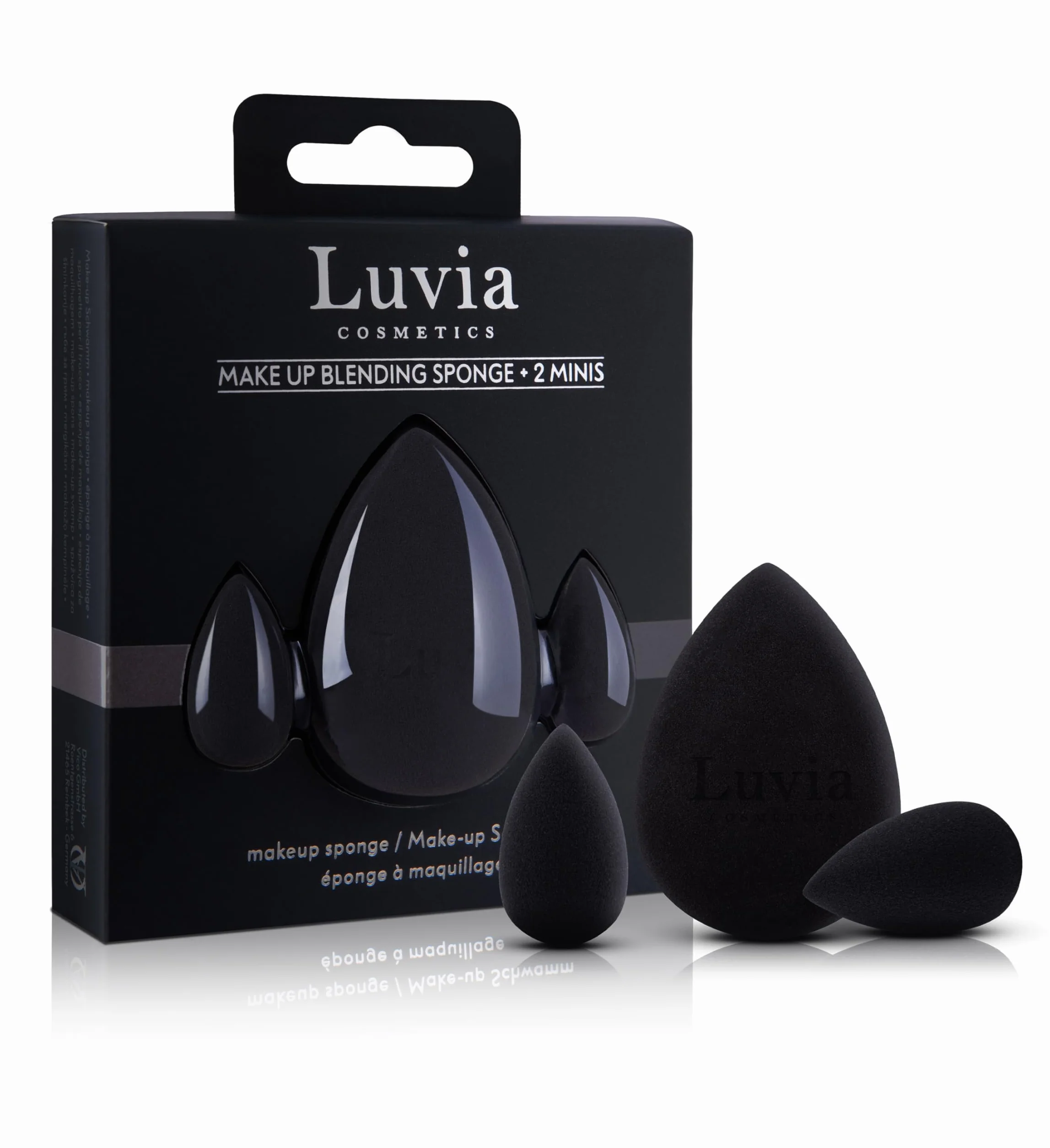 Luvia Beauty zestaw gąbek do makijażu – 3 gąbki do makijażu w kolorze czarnym – super miękka gąbka do blendowania, w 2 rozmiarach, do precyzyjnego i dużej powierzchni