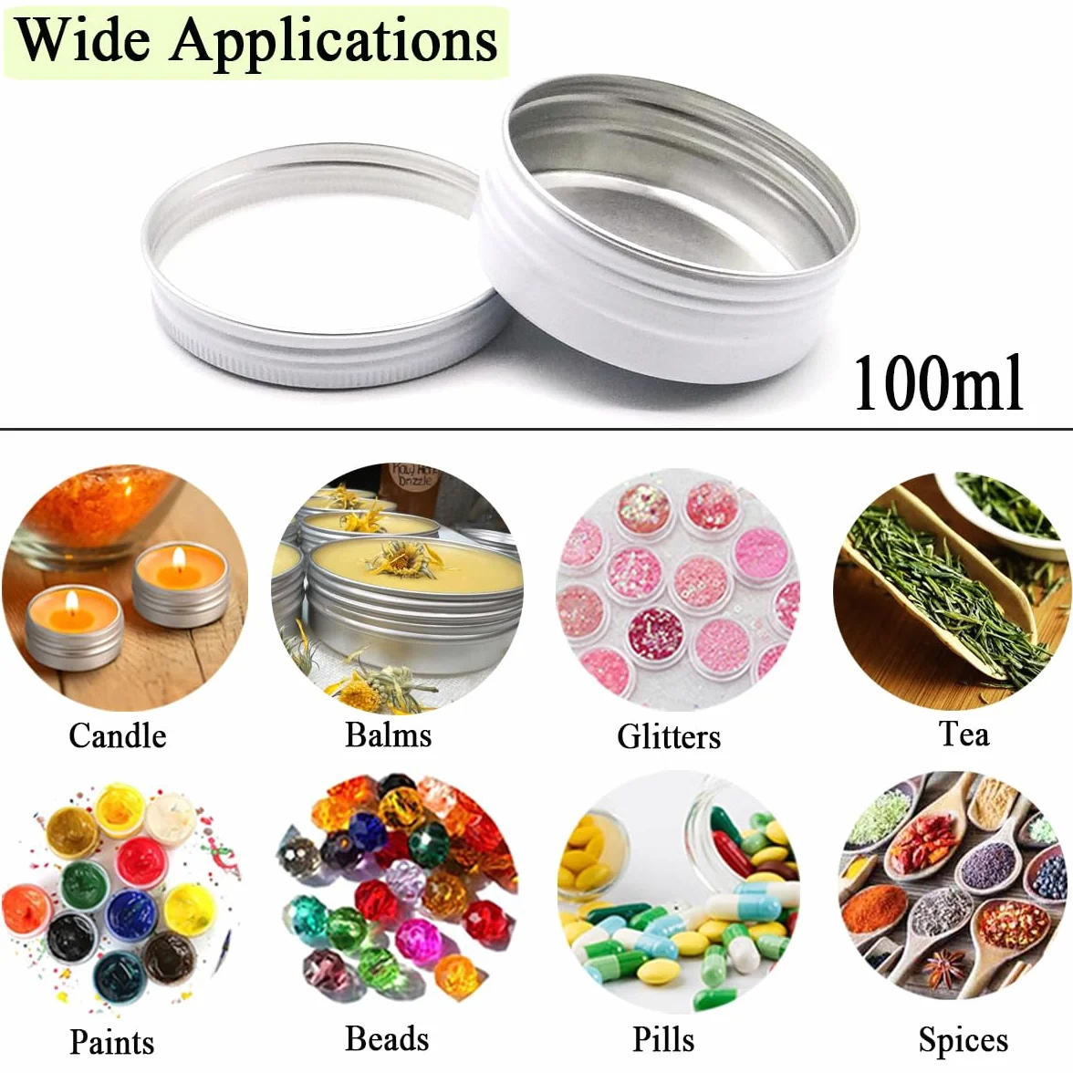 Aluminiowe puszki 100 ml, 100 g, pusty podróżny pojemnik na próbki kosmetyczne z zakrętką, 100 g białych metalowych puszek do majsterkowania, balsamów do ust, kremu do twarzy, świec, herbaty