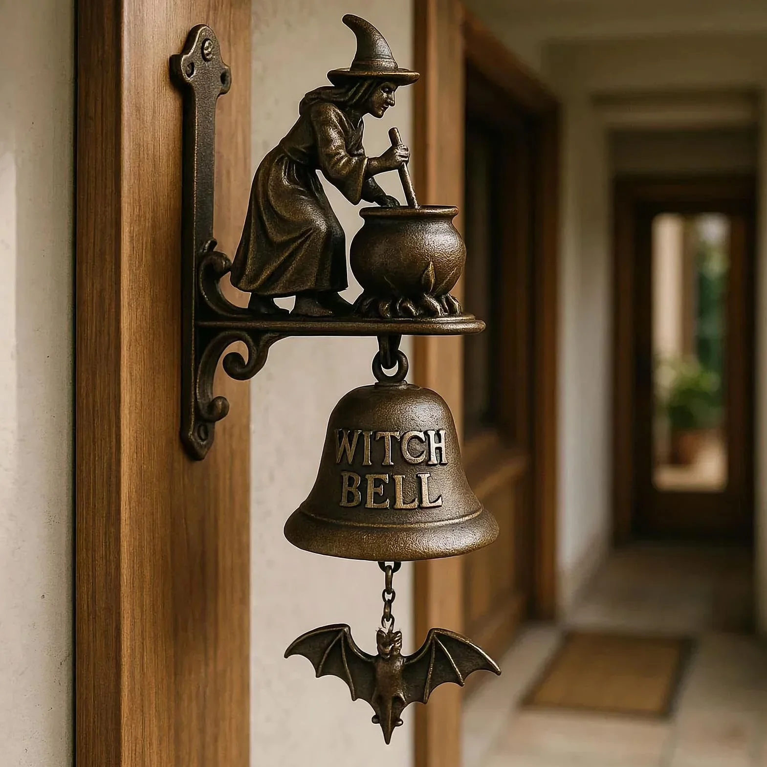 Shopkeepers Bell Decorative Doorbell Witch Dachshund Design Manual Ring Hangable Outdoor Wall Porch Cottage Style Entry Bell 7.87in