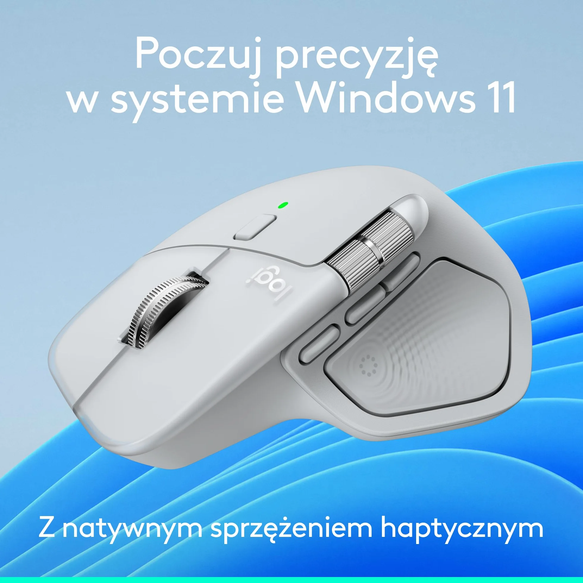 Logitech MX Master 4, ergonomiczna mysz bezprzewodowa z haptyczną informacją zwrotną, błyskawiczne przewijanie, ładowanie USB-C, Bluetooth, Windows, macOS - Jasnoszary
