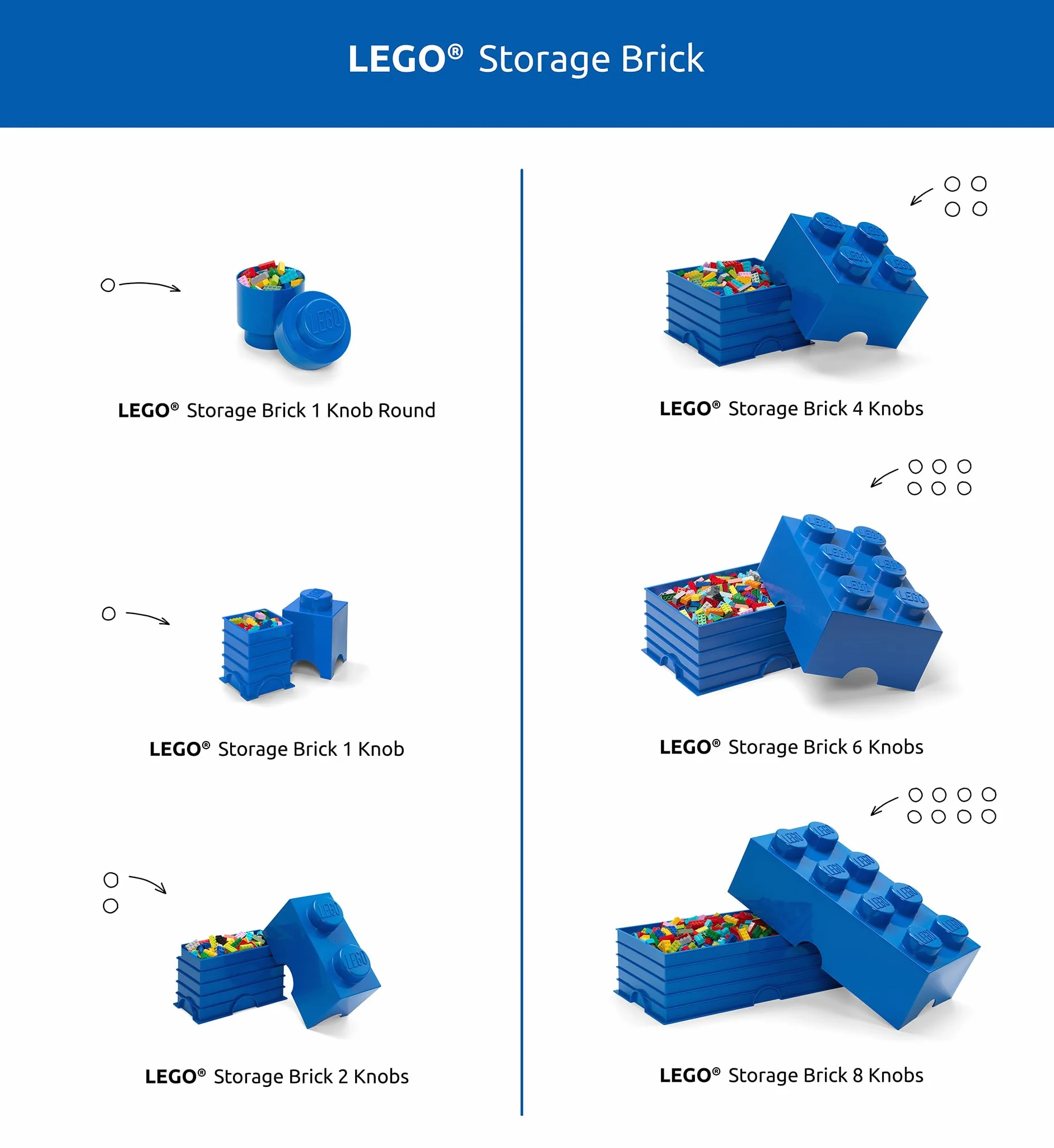 LEGO Kamień do Przechowywania, 4 Wypustki, Pudełko do Przechowywania, Niebieski
