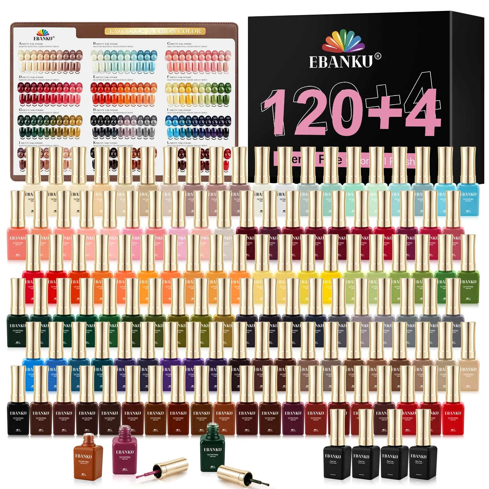 EBANKU 120 Kolorów 15ML Zestaw lakierów do paznokci Hema-Free | 4PCS Częściowym żelem Bazowym i Lakierem Nawierzchniowym, Długotrwały Lakier do Paznokci do Domowego Salonu Manicure