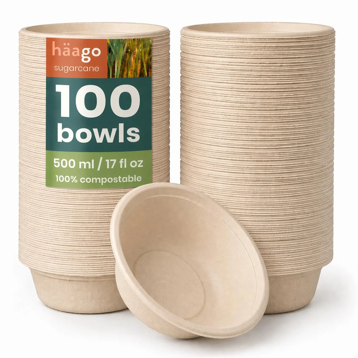 HAAGO 96 Cukier Trzcinowy Bagasse Kręgle 500ml Ekologiczny Kompostowalny