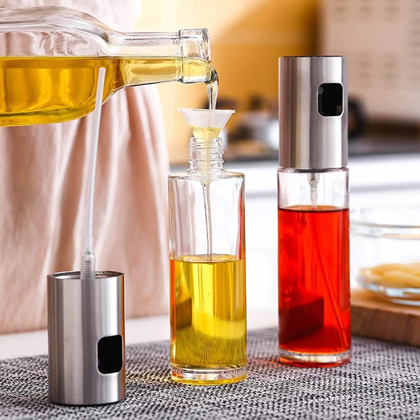 INF Butelka z rozpylaczem oleju, ze stali nierdzewnej i szkła, do oleju/octu, do gotowania, BBQ, grillowania, sałatek, 100 ml