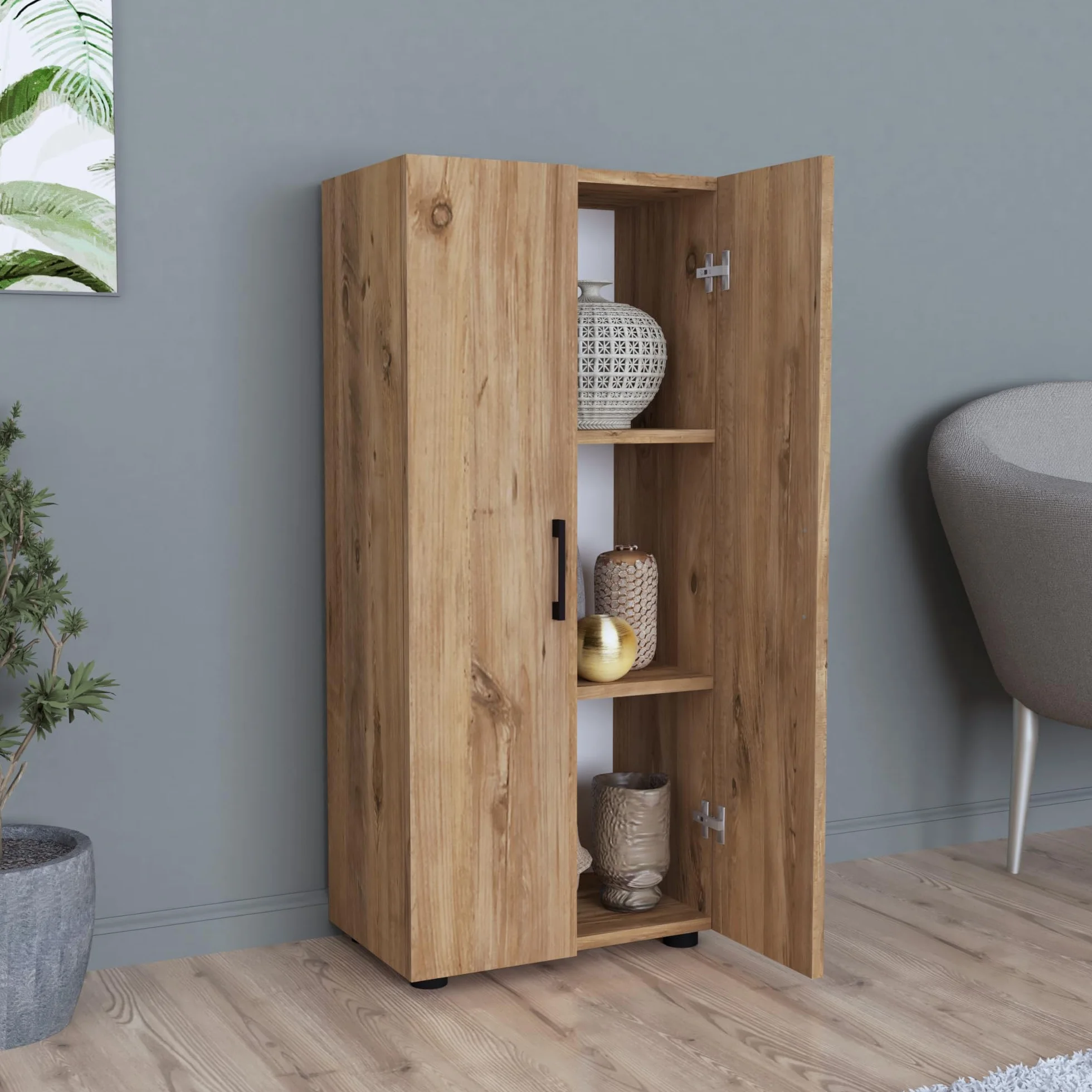 [en.casa] Åsnes szafka pomocnicza, komoda do salonu z 2 drzwiami i 3 półkami, szafka na dokumenty, szafka biurowa, szafka wielofunkcyjna, 108 x 49 x 32 cm, dąb