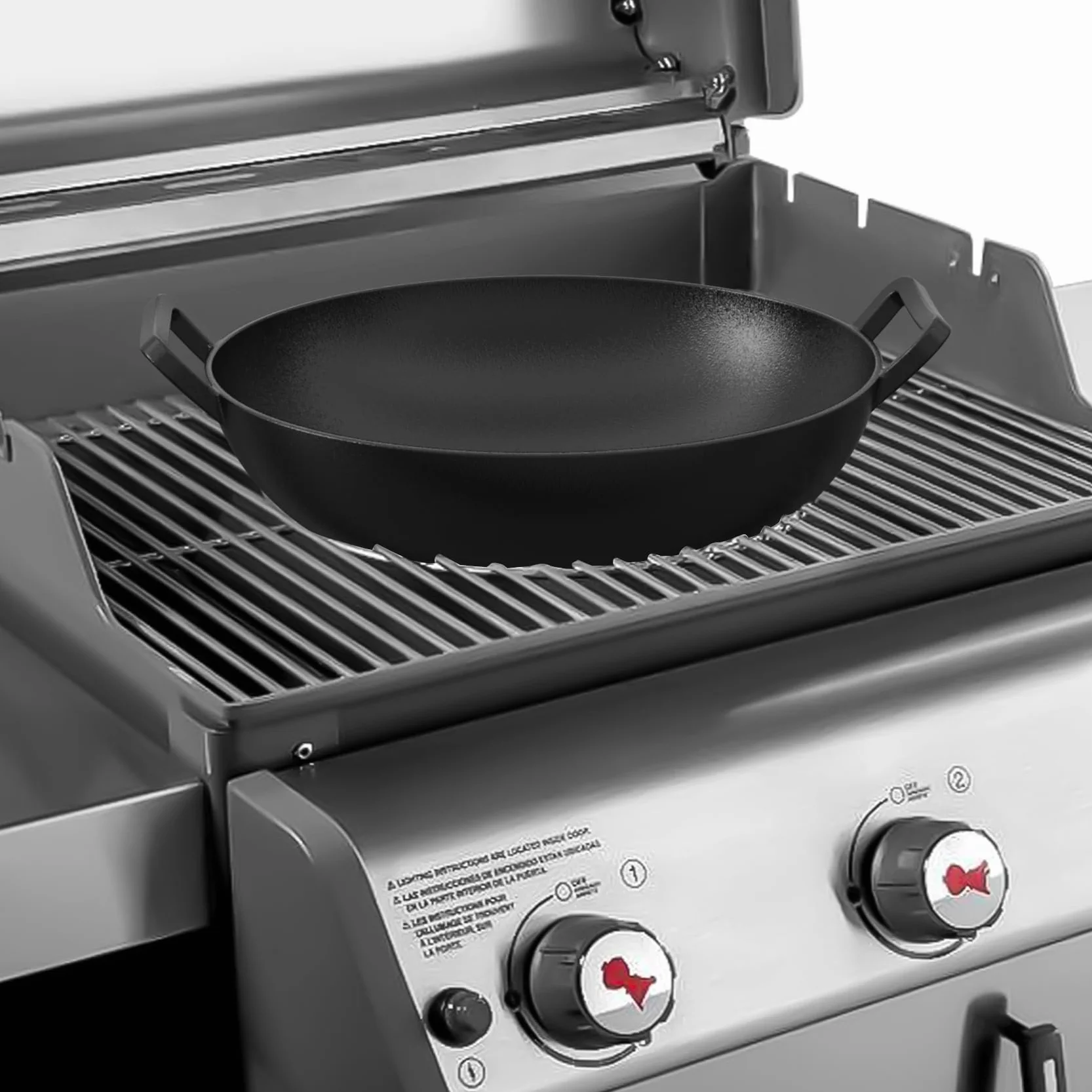 onlyfire Wok żeliwny, Ø36 cm Patelnia wok z uchwytem, patelnia żeliwna do systemu Weber Gourmet BBQ, pasująca do systemów Weber Spirit II i Genesis II GS4, patelnia do grillowania BBQ
