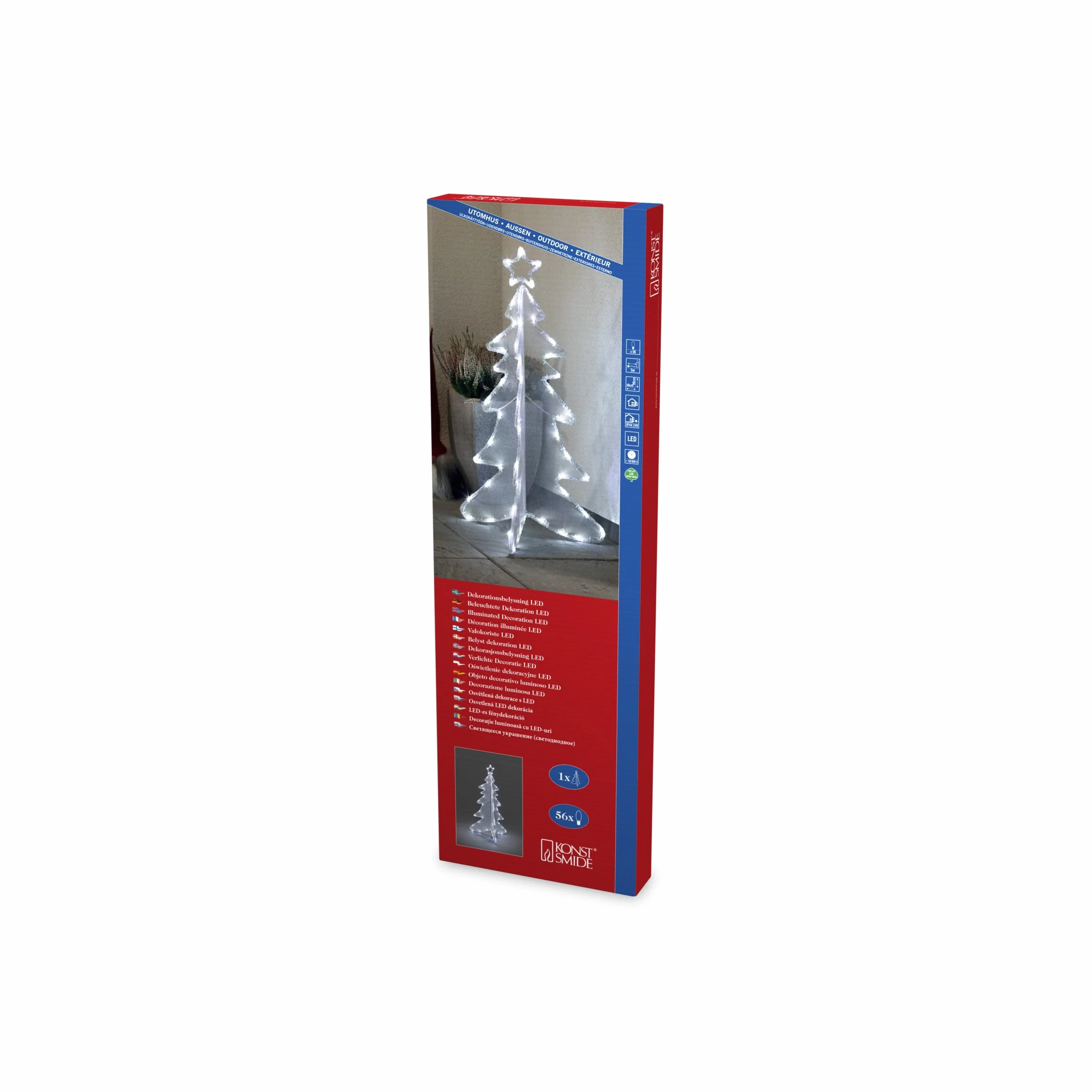 Konstsmide 3921-203 LED dekoracja "drzewko akrylowe 3D" / do użytku na zewnątrz (IP44) / transformator zewnętrzny 24 V / 56 diod w kolorze zimnej bieli/czarny kabel