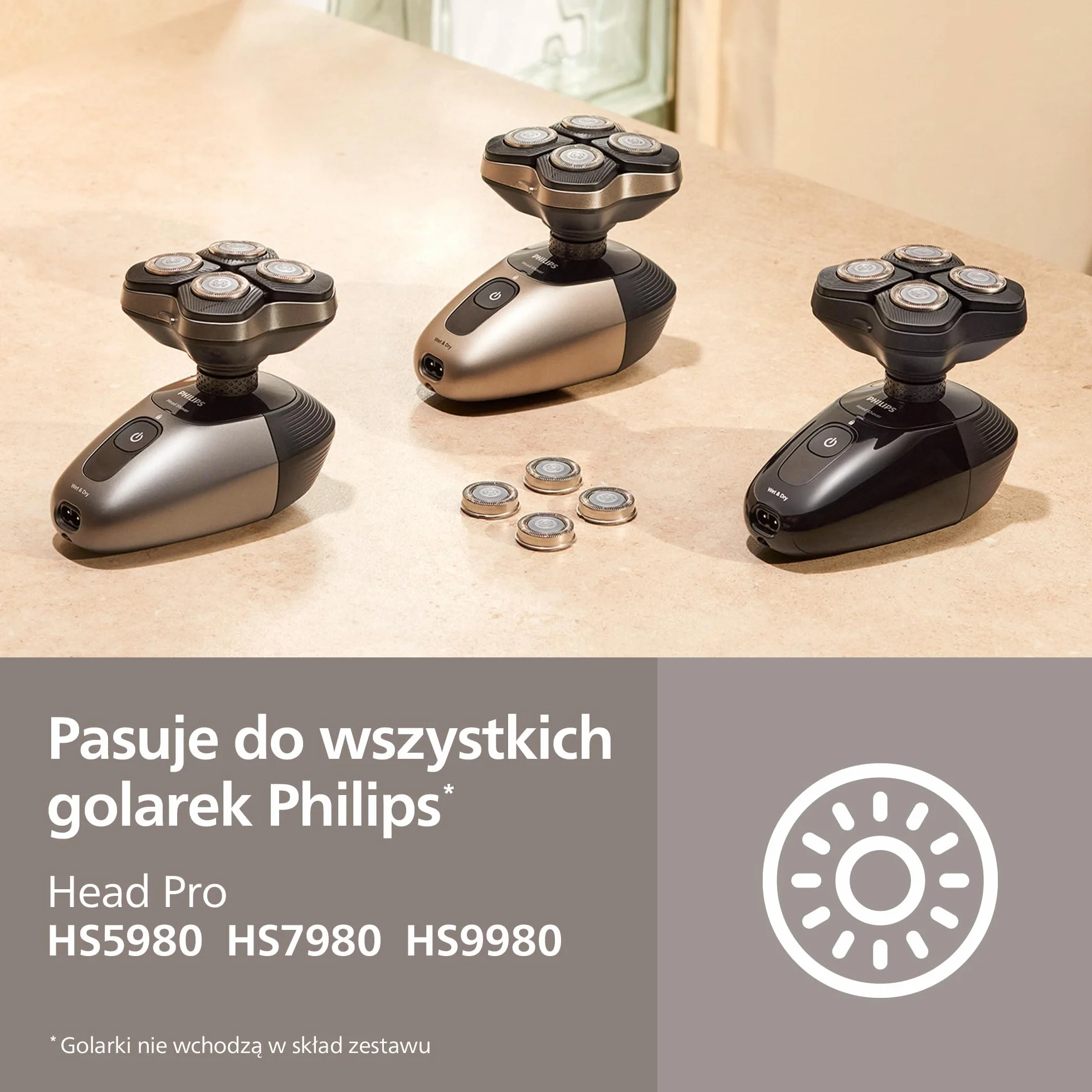 Oryginalne wymienne głowice do golarki Philips – kompatybilne z golarkami Philips Head Shaver Pro HS5980, HS7980 i HS9980, samoostrzące się ostrza ComfortCut, delikatne dla skóry, 4 sztuki, HS740/15