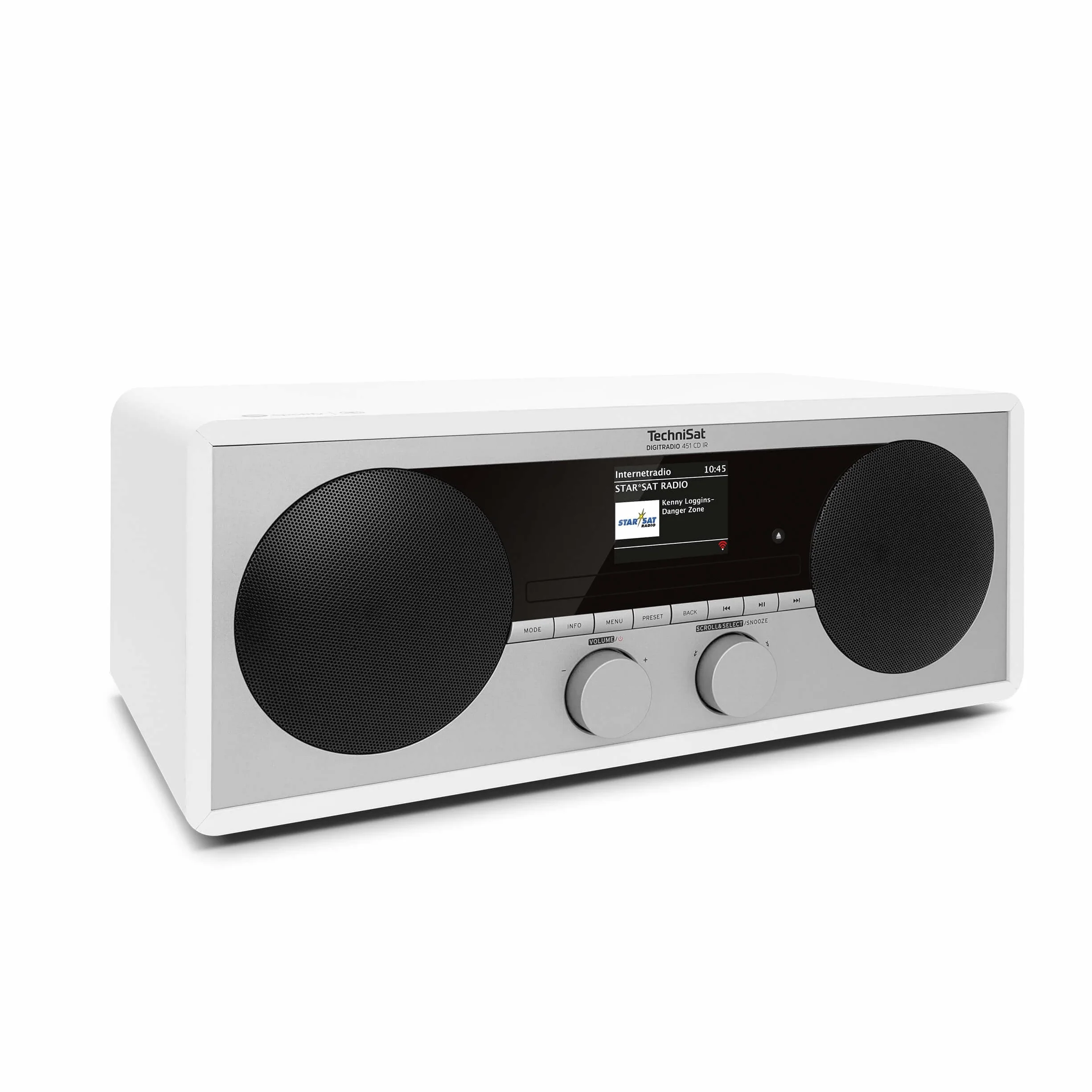 TechniSat DIGITRADIO 451 CD IR – radio internetowe z odtwarzaczem CD (DAB+, UKW, stereo, AUXIN, Bluetooth Audiostreaming, Spotify, USB, funkcja ładowania, odtwarzanie MP3, Wi-Fi, 2 x 15 W), białe