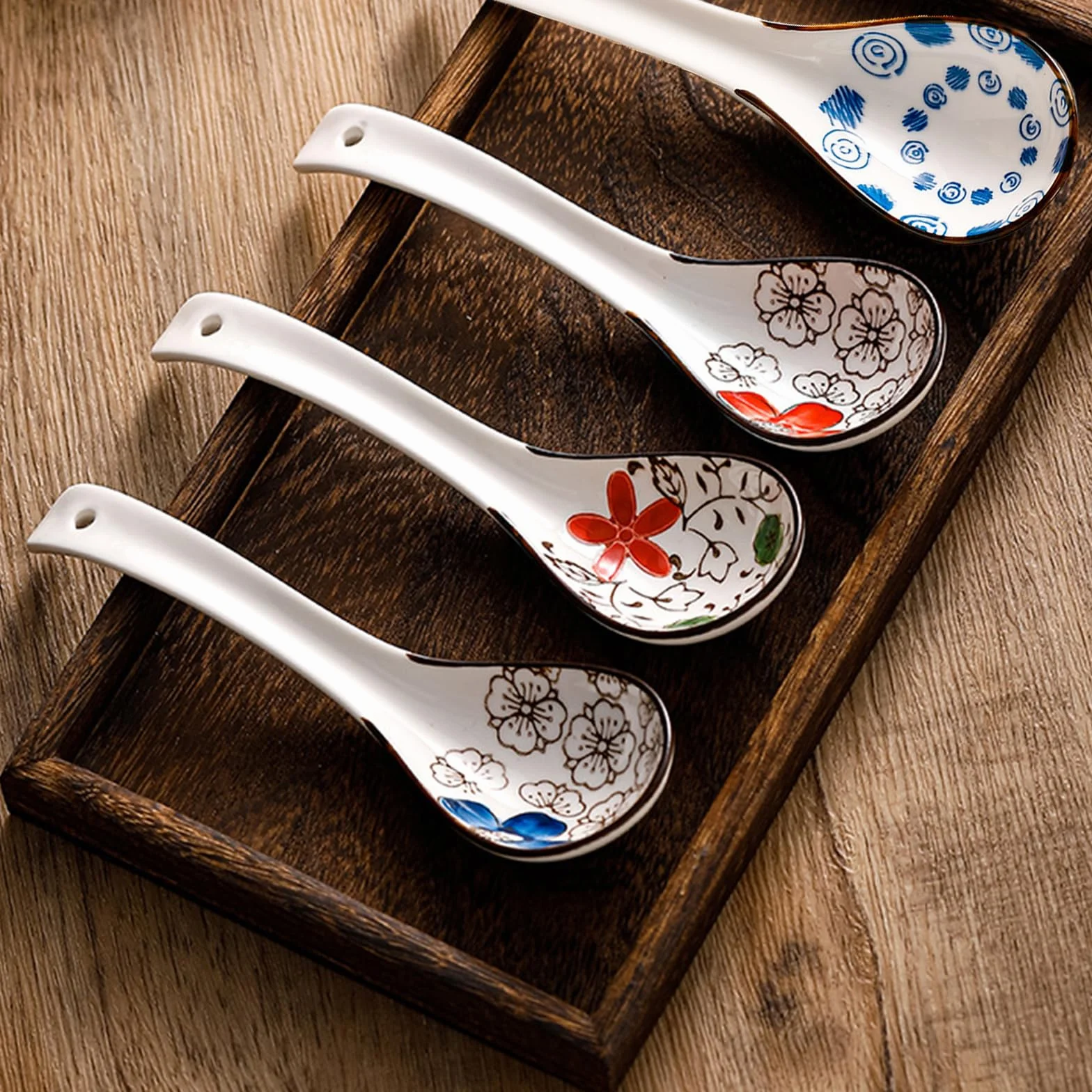 Chińskie łyżki do zupy, Yiyifor 6 szt. azjatyckich łyżek do zupy, ceramiczne łyżki, kreatywne porcelanowe azjatyckie łyżki do zupy, ceramiczne łyżki ramen, do zupy, ramenu, pho, makaronu miso wonton,
