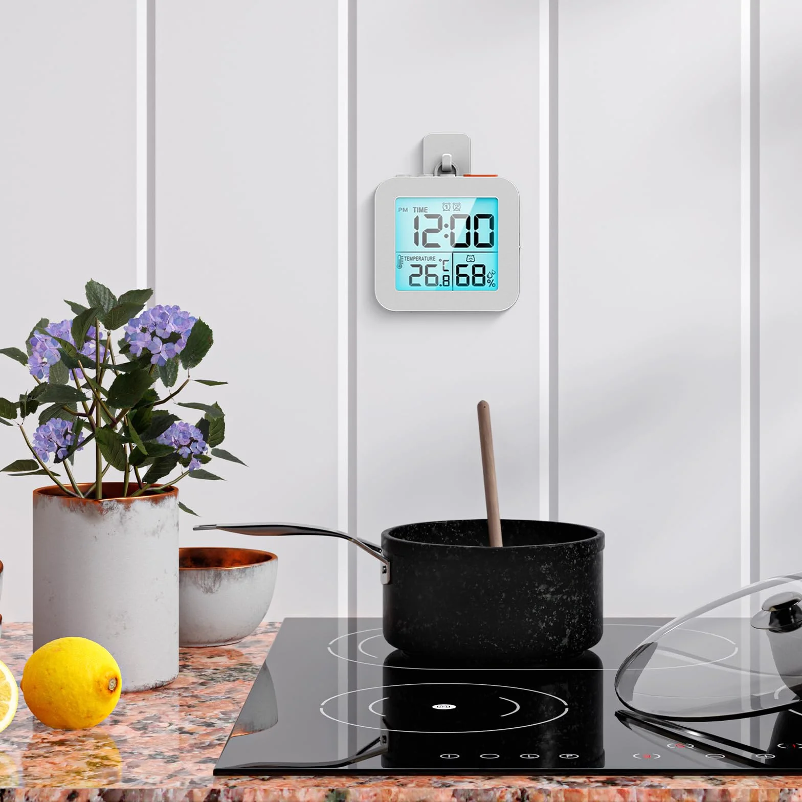 Cyfrowy zegar do prysznica wodoodporny z dużym wyświetlaczem LCD monitoruje temperaturę i wilgotność