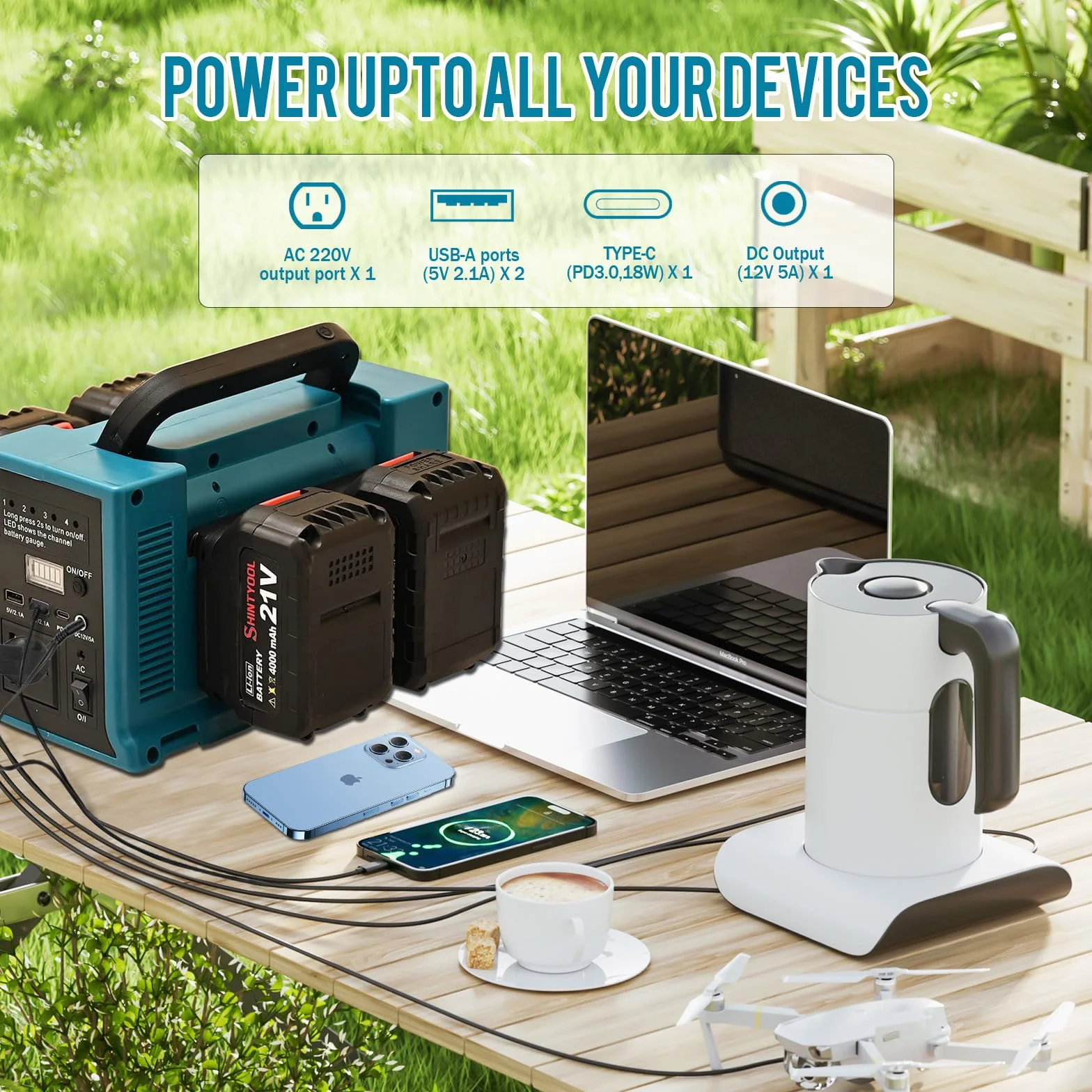 Falownik 4-portowy 350 W kompatybilny z Makita 18 V DC-AC 220-230 V USB 5 V/2,1 A
