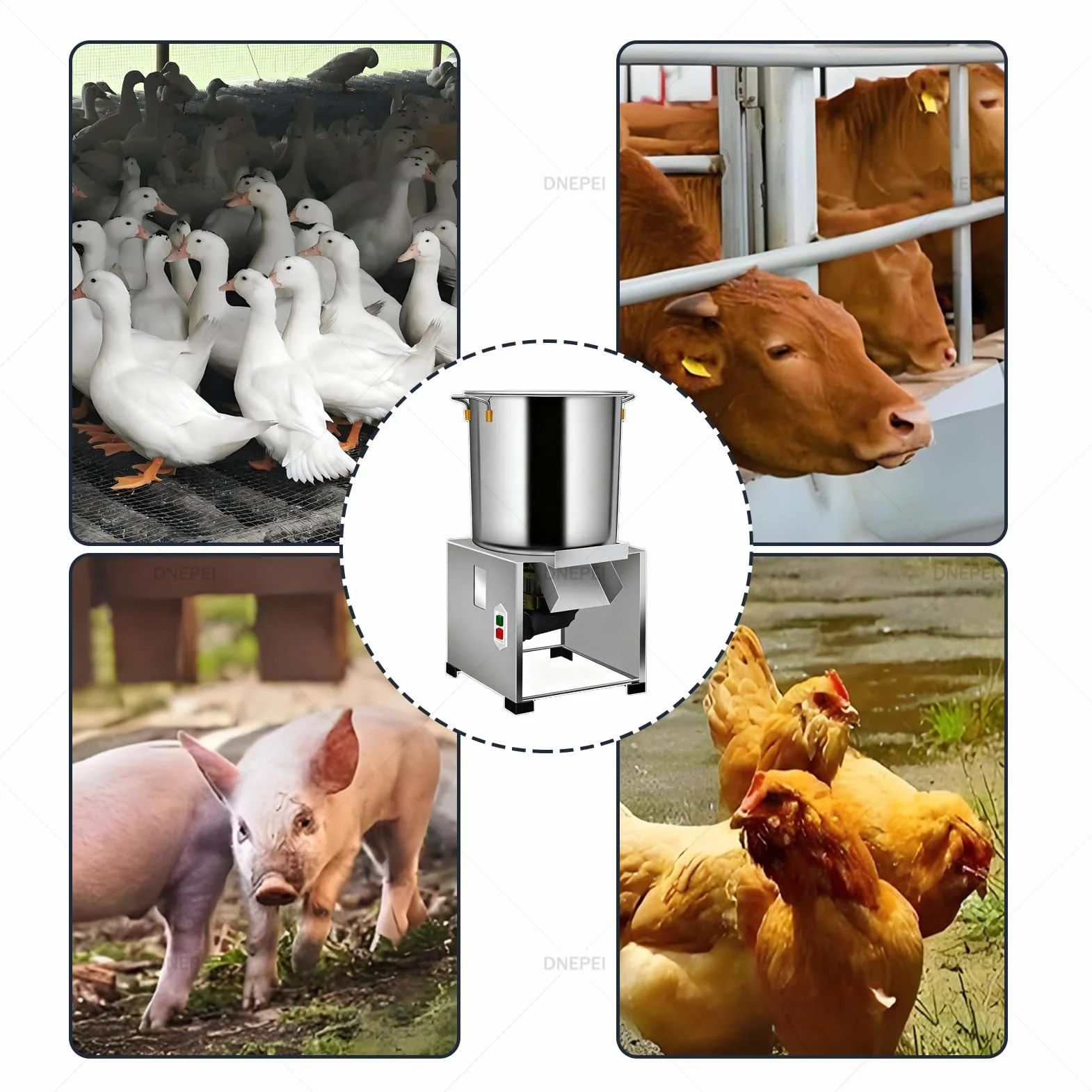 Komercyjna sieczkarnia do paszy, rozdrabniacz warzyw o mocy 1800 W, 3500 obr./min, z 4 ostrzami, do przetwarzania paszy dla kurczaków i kaczek, w zestawie drewniana łopata 220V-1500W