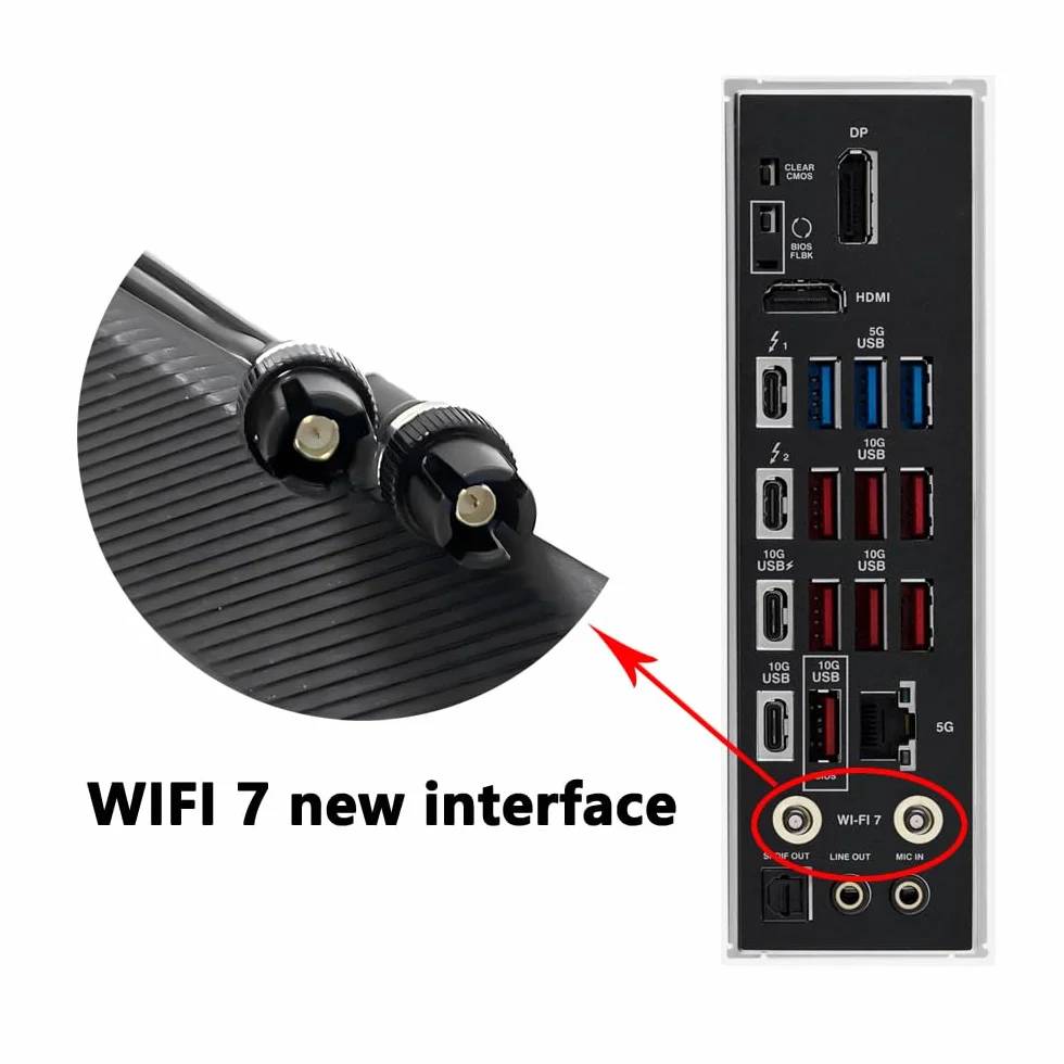Gintai Antena WiFi 7 dla ASUS TUF GAMING X870E B860M B850 Z890 X870 Z790,PRIME B840M B850 B860 Z890 X870,ProArt Z890 X870E Séries WLAN wzmacniacze WiFi 7, podstawa magnetyczna (czarna))