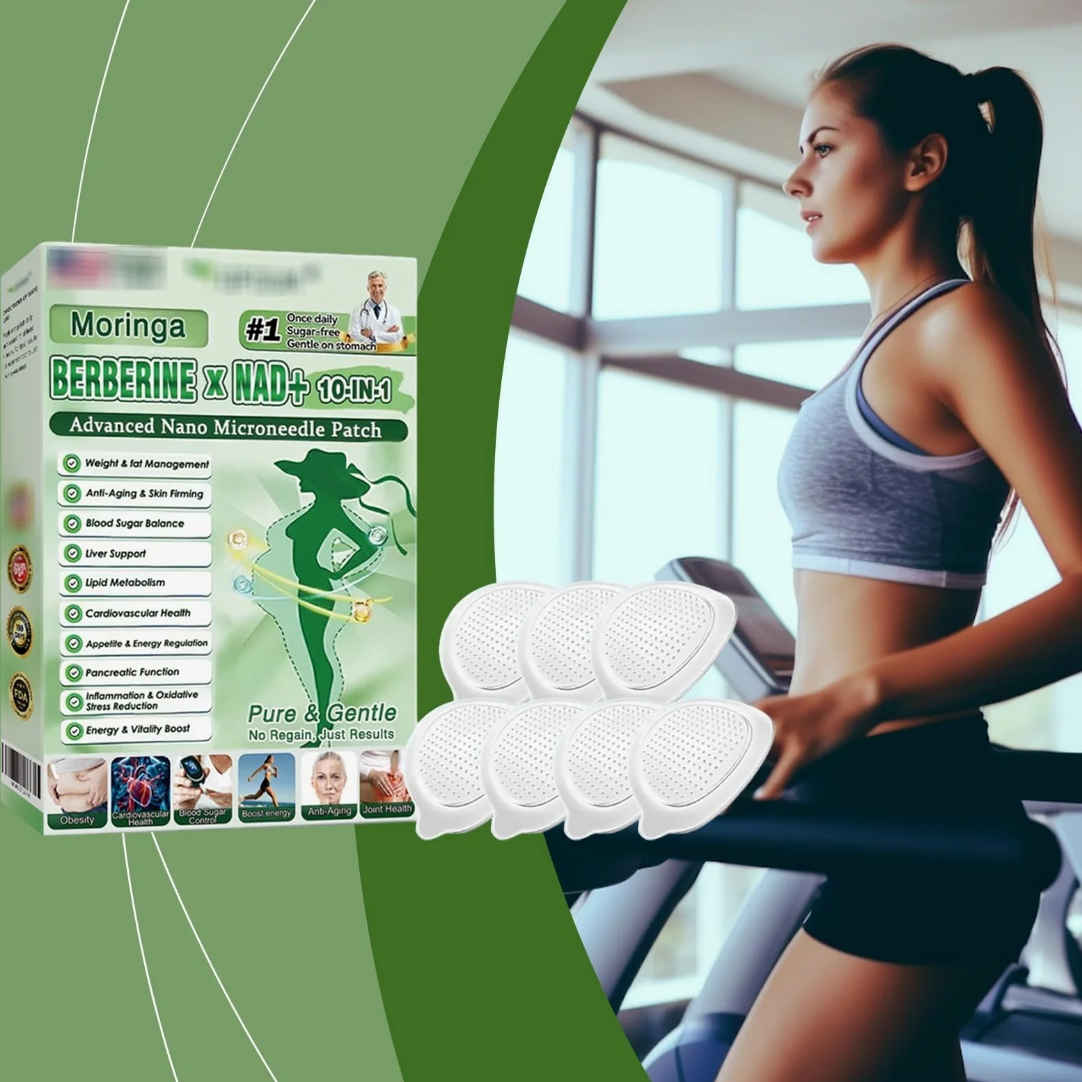 Plaster Moringa x Berberine 10 w 1, plaster odchudzający Nano Microneedle, skóra Naturalne składniki, ujędrniający, łatwy w aplikacji, niewidoczny pod ubraniem, idealny dla mężczyzn i kobiet