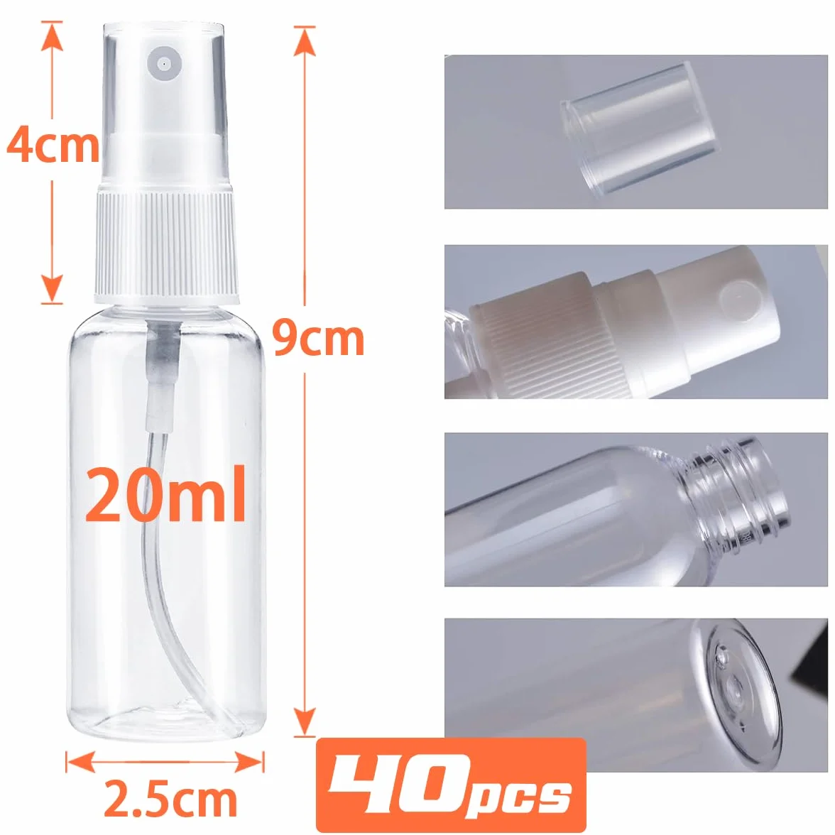 DKBT 40 sztuk butelek z rozpylaczem, małe 20 ml, mini do napełniania plastikiem
