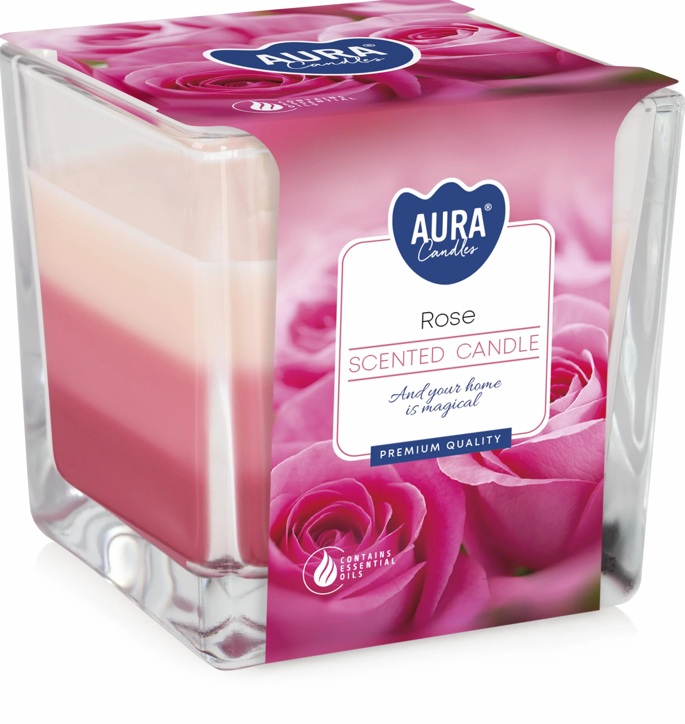 Świeca zapachowa Rosa trzy kolory kwadrat 32 godziny