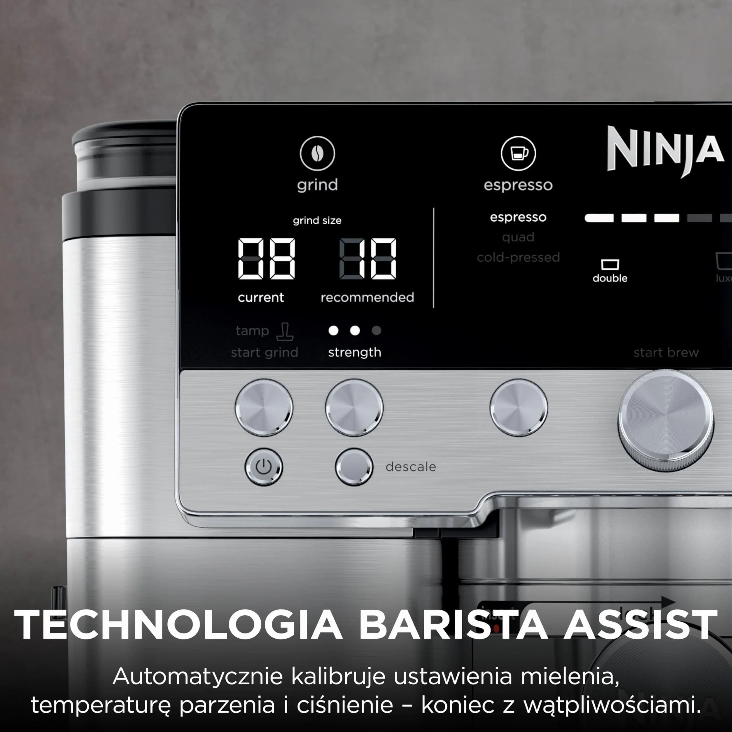 Ninja Luxe Premier Ekspres do kawy 3 w 1 ES601EU, latte, cappuccino, cold brew, espresso, wbudowany młynek, spieniacz do mleka, srebrny
