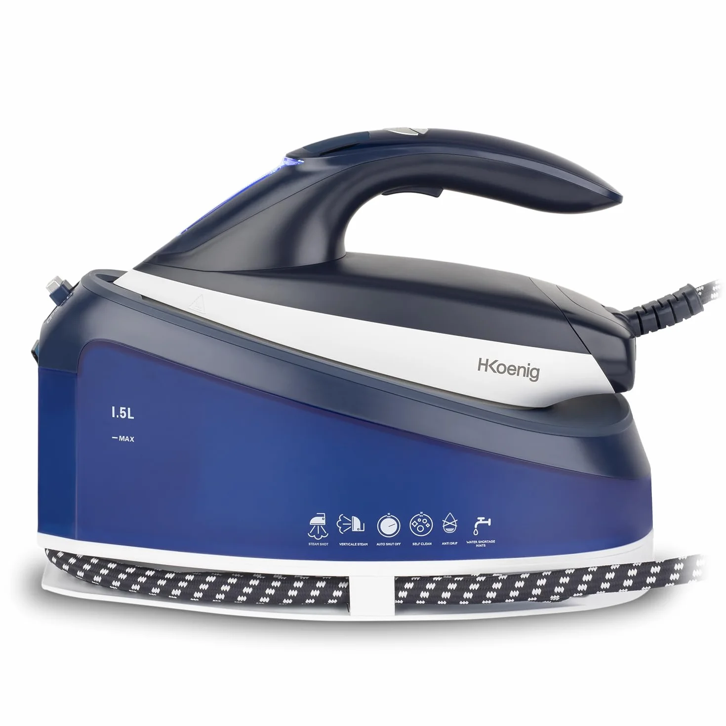 H.Koenig V7 Centrum prasowania 2200W Przepływ pary 120 g/min 5,5 bara Stopa ceramiczna Niebieski