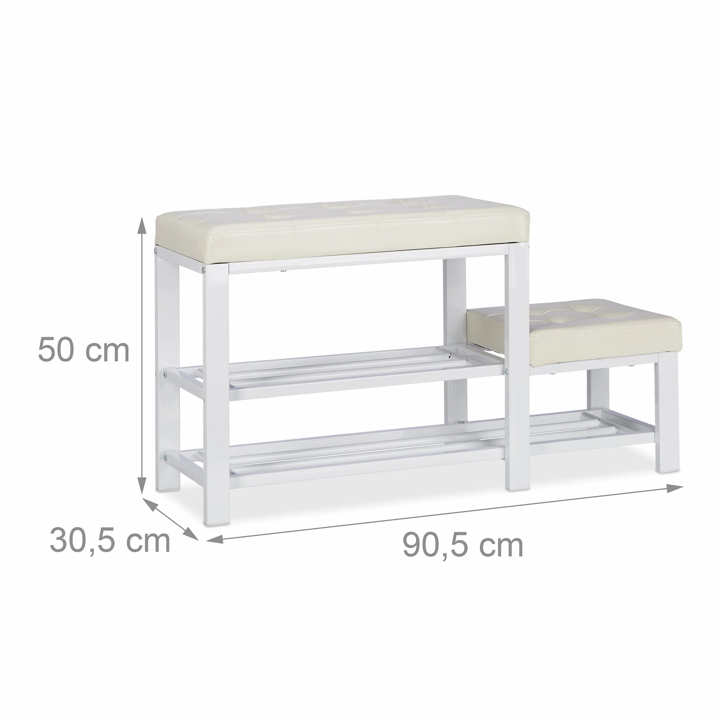 Relaxdays Biała szafka na buty z taboretem siedzisko półka 2 poziomy 50 x 90,5 x 30,5 cm
