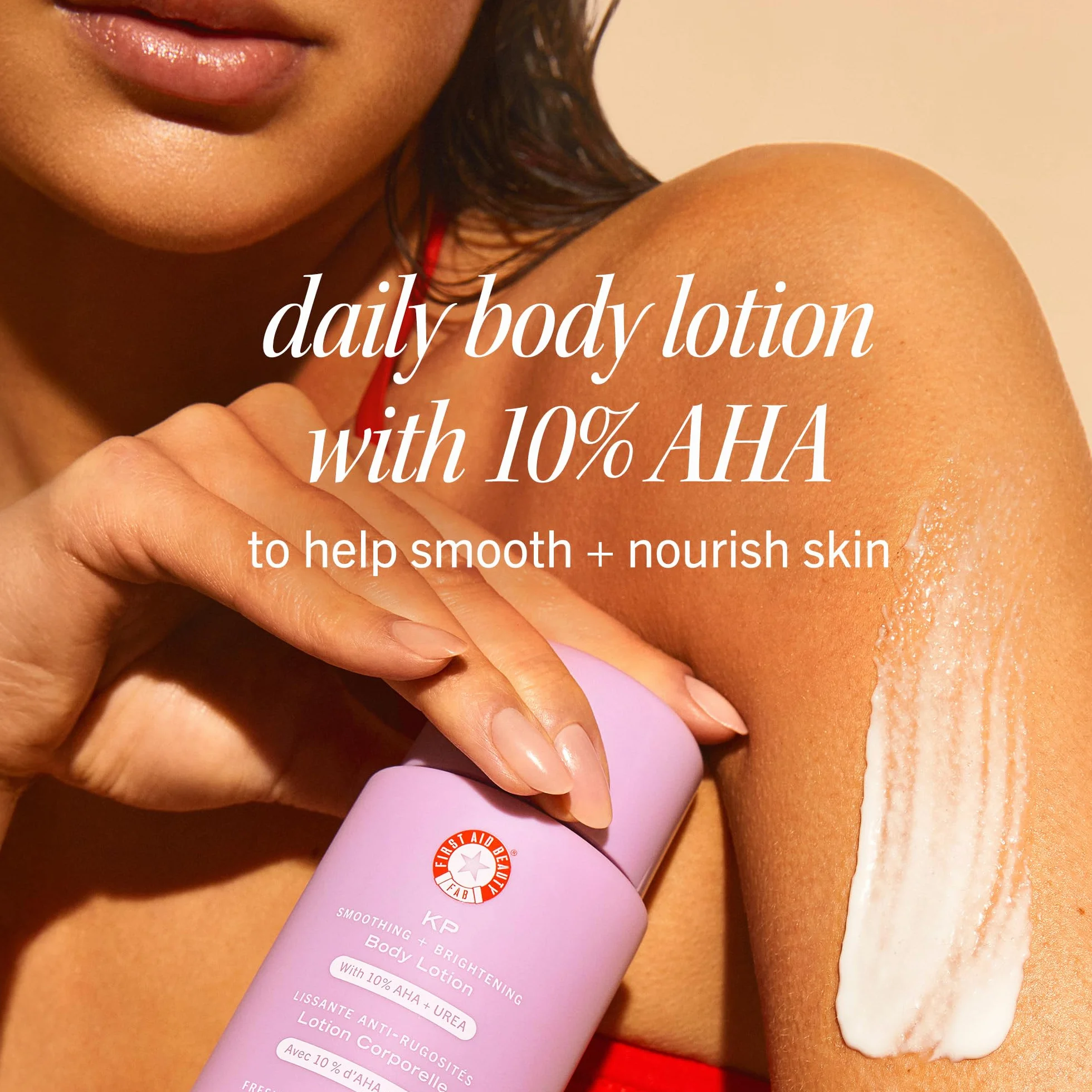 First Aid Beauty – Balsam do ciała KP z 10% AHA, kwasem mlekowym, mocznikiem i owsianką koloidalną, złuszcza, nawilża, usuwa grudki KP, nowy zapach brzoskwiniowy, 190 g