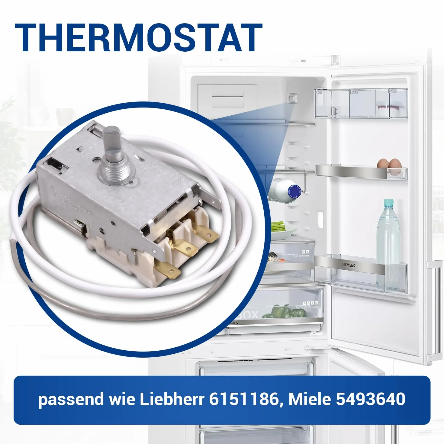 VIOKS Termostat do lodówki, zamiennik do Ranco K59-l2622 600 mm, rura kapilarna 3 x 4,8 mm, do lodówki Küppersbusch Liebherr/lodówki Miele/AEG części zamienne do lodówek Electrolux AMP VG