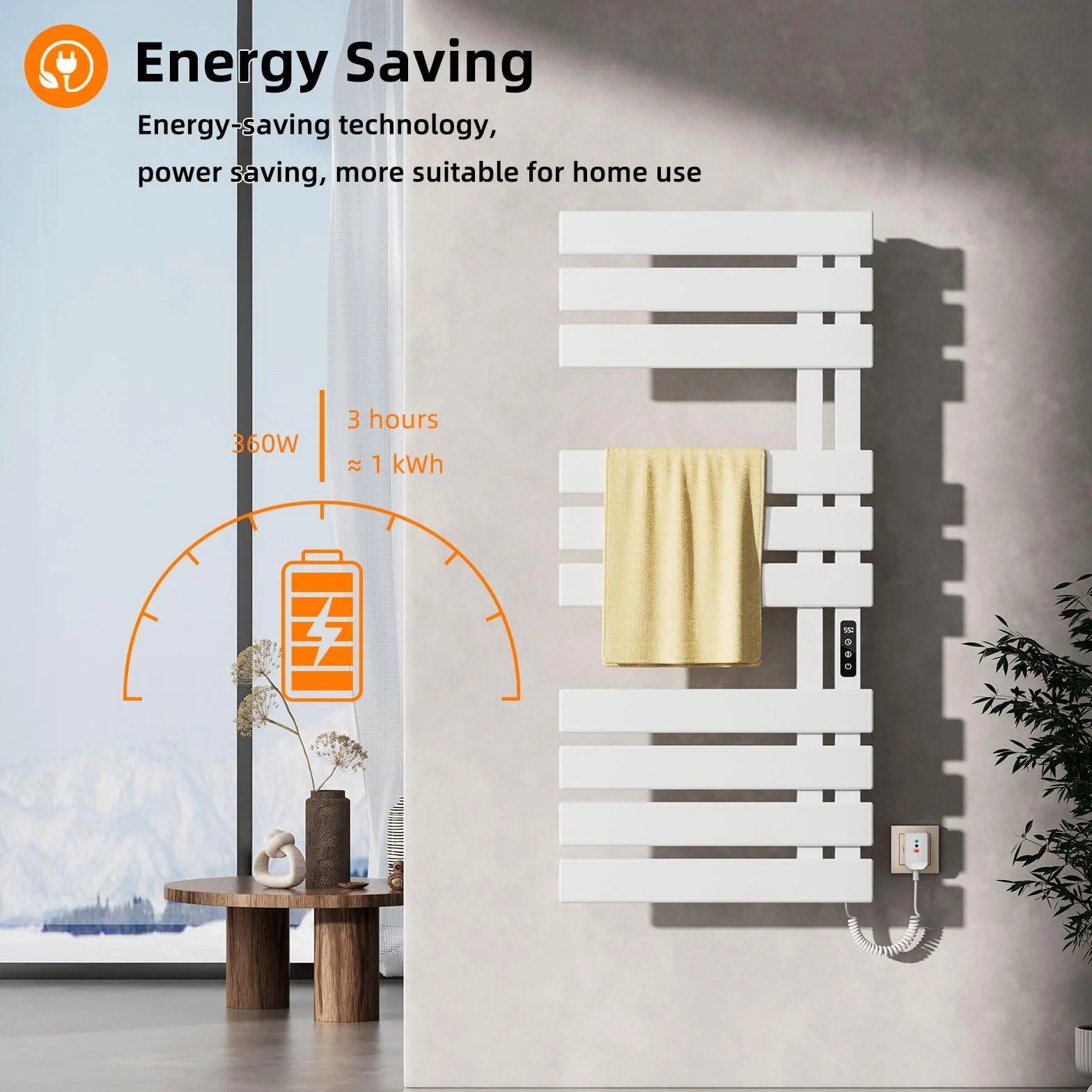 Elektryczny wieszak na ręczniki WiFi Smart Thermostat czarny 500x1100mm do Alexa i Google Home