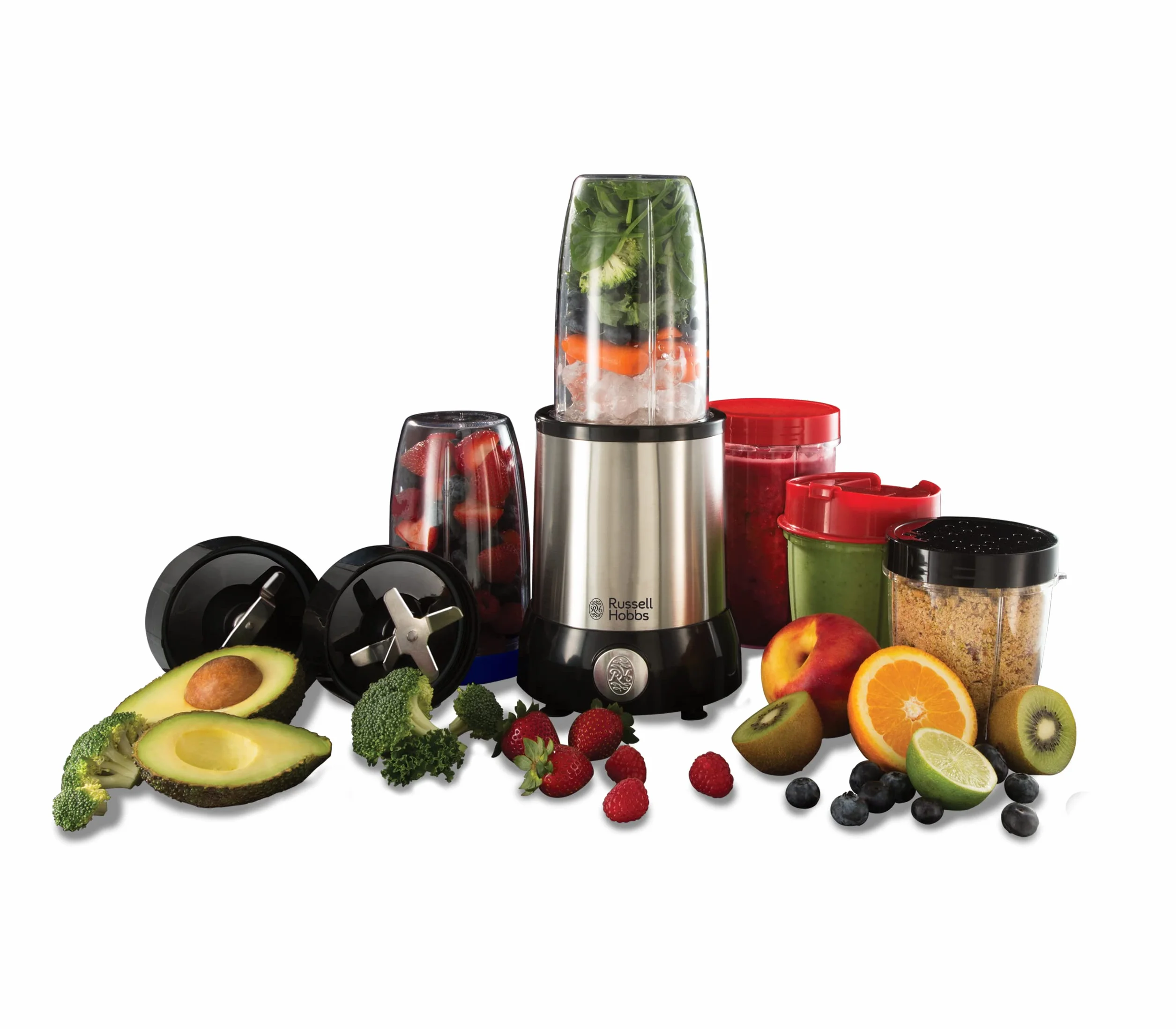 Russell Hobbs blender, blender kielichowy, mielenie, miksowanie, do owoców i warzyw, młynek do kawy, pojemność pojemnika 0,7l, stal nierdzewna, moc 700W, srebny, Nutri Boost 23180-56