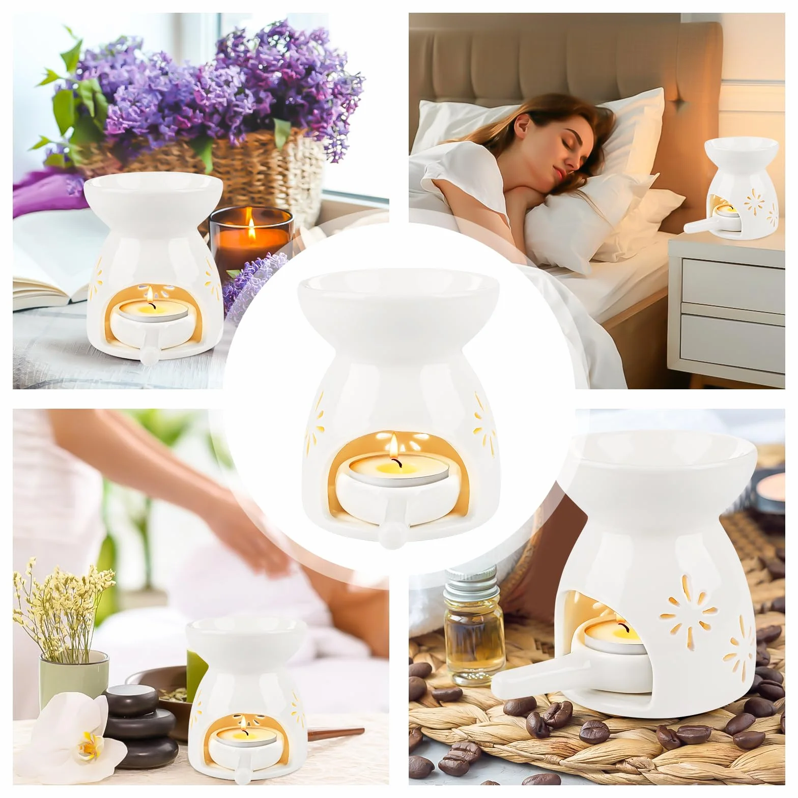 Ceramiczna lampa zapachowa z uchwytem na podgrzewacze – palnik aromatyczny do olejków i wosku