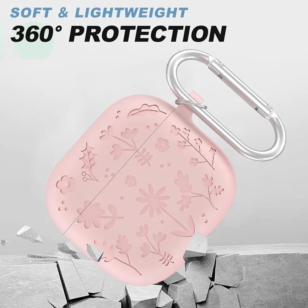 Urocze etui do Apple do AirPods 4 2024, 3D kwiat silikonowe miękkie etui na słuchawki pokrowiec ochronny z karabińczykiem do etui ładującego AirPods 4