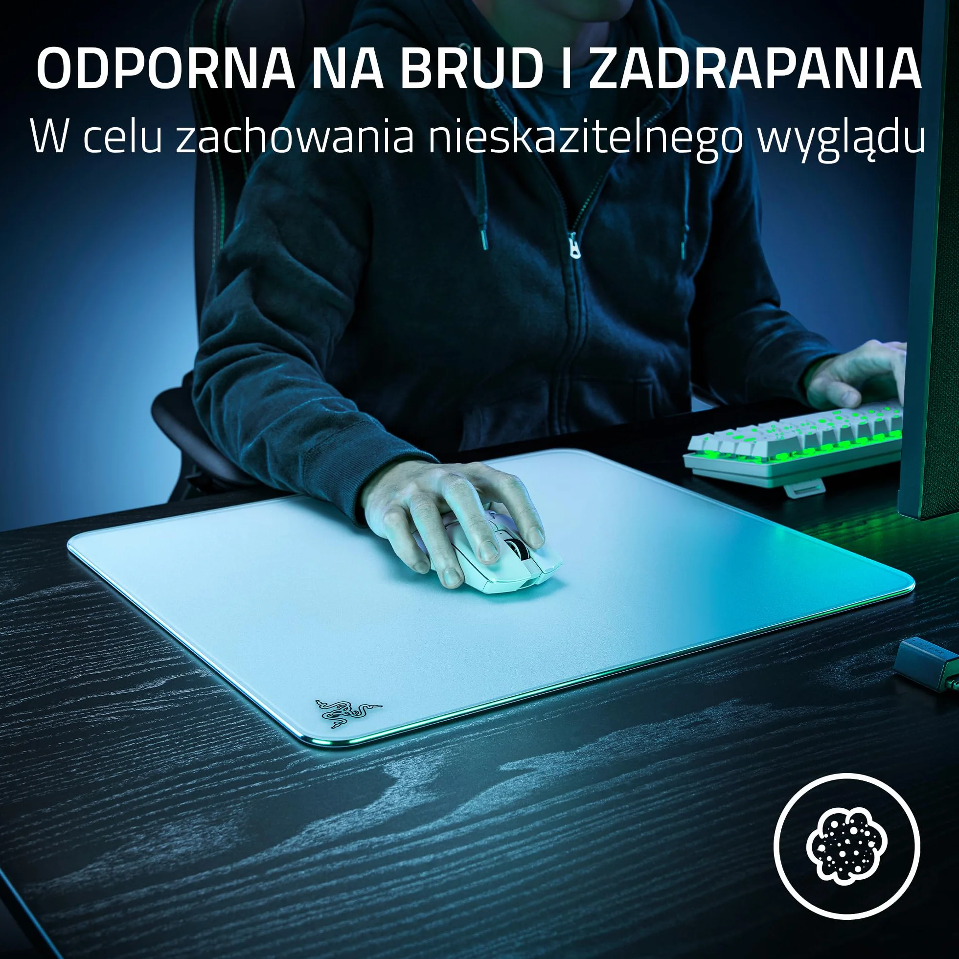 Razer Atlas - szklana podkładka pod mysz (szkło hartowane Premium, odporna na zabrudzenia i zadrapania, ciszsze ruchy myszy, antypoślizgowa podstawa gumowa) Biały