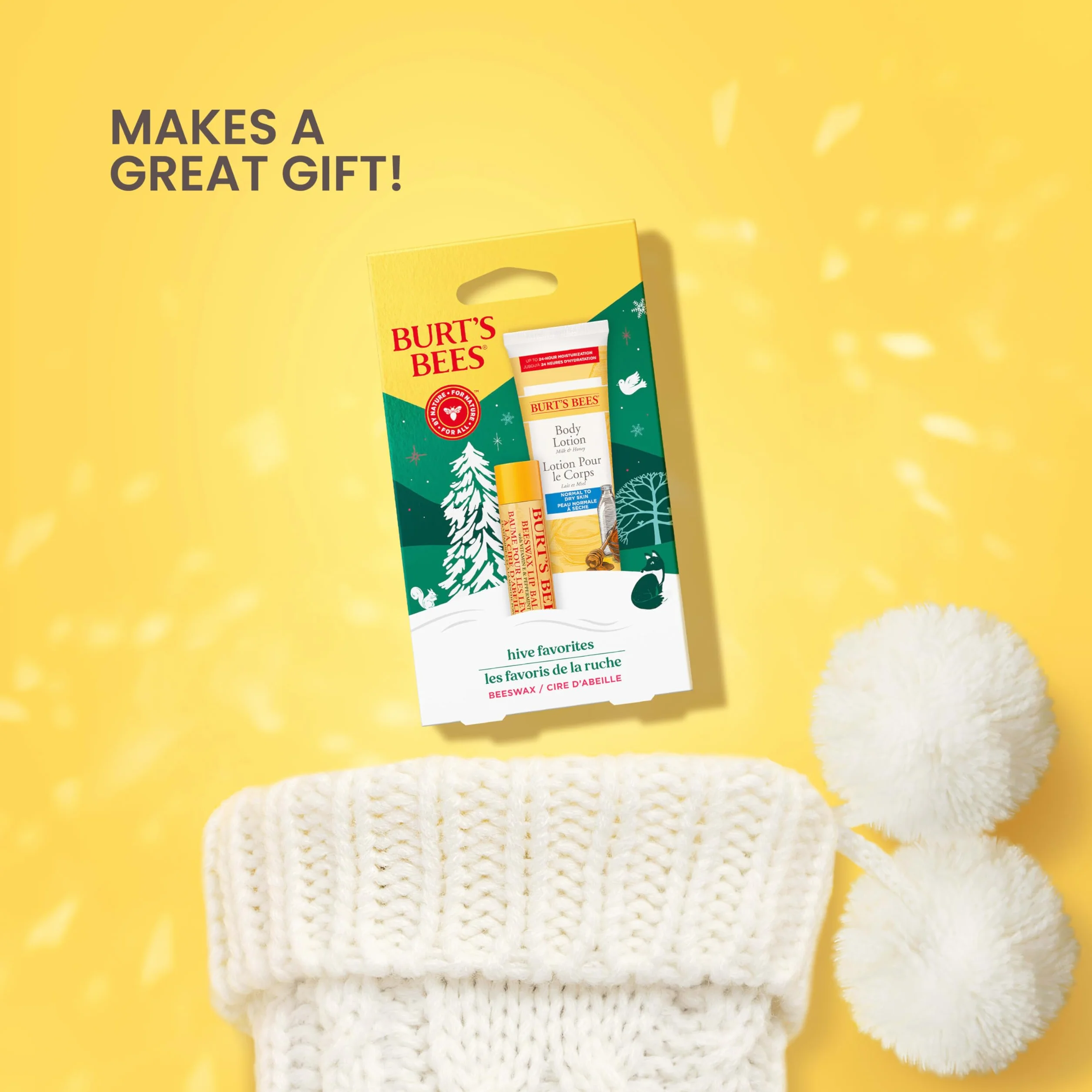Burt's Bees Zestaw upominkowy do ust i ciała, balsam do ust z wosku pszczelego i mini mleczko i miodowy balsam do ciała, Hive Favorite Limited Edition