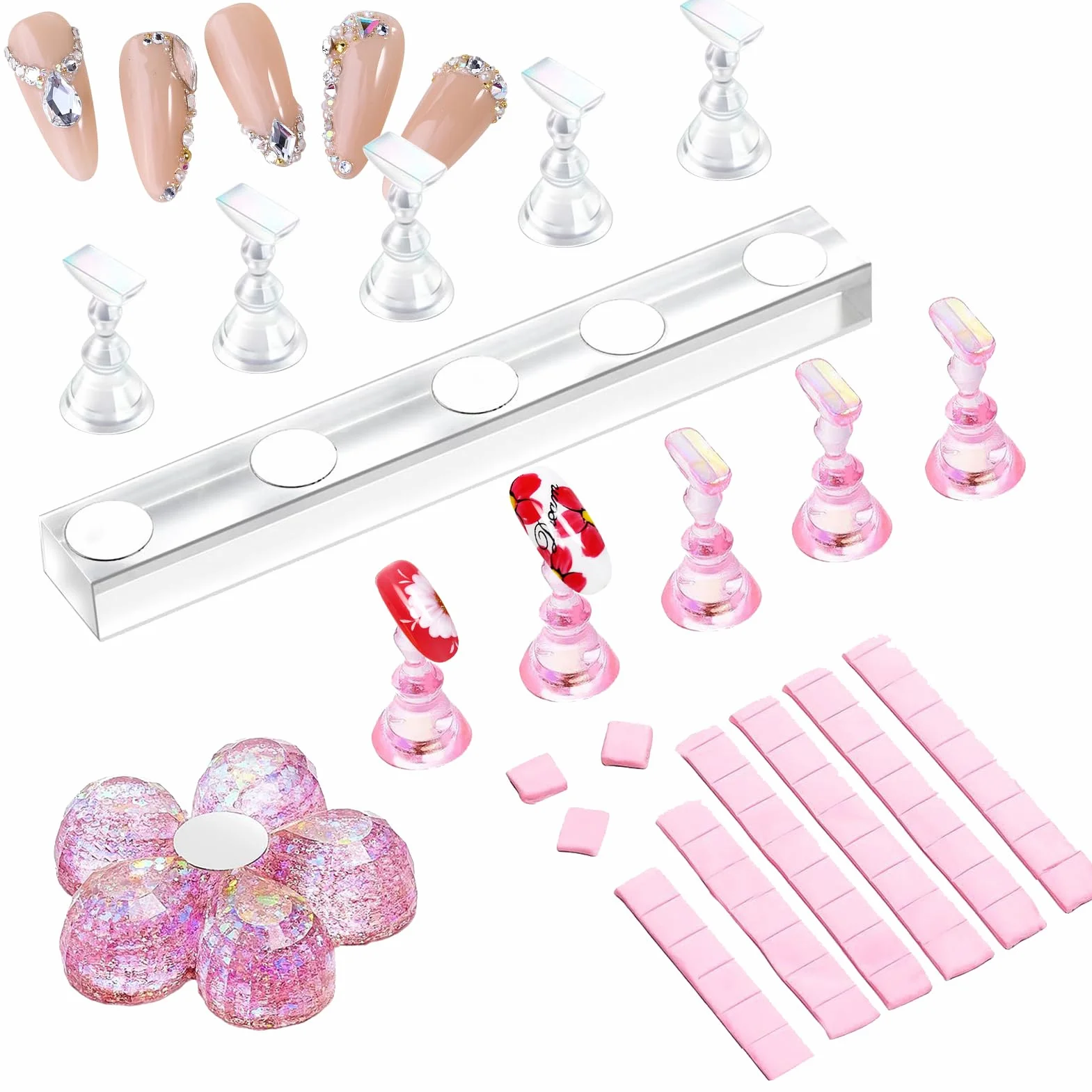 Nail Stand, Magnetic Nail Rack, False Nails Display, Acrylic Organizer for Naill Art Designs Practice Photography and Salon Use, Lightweight Portable Stand for Women Girls Enthusiasts