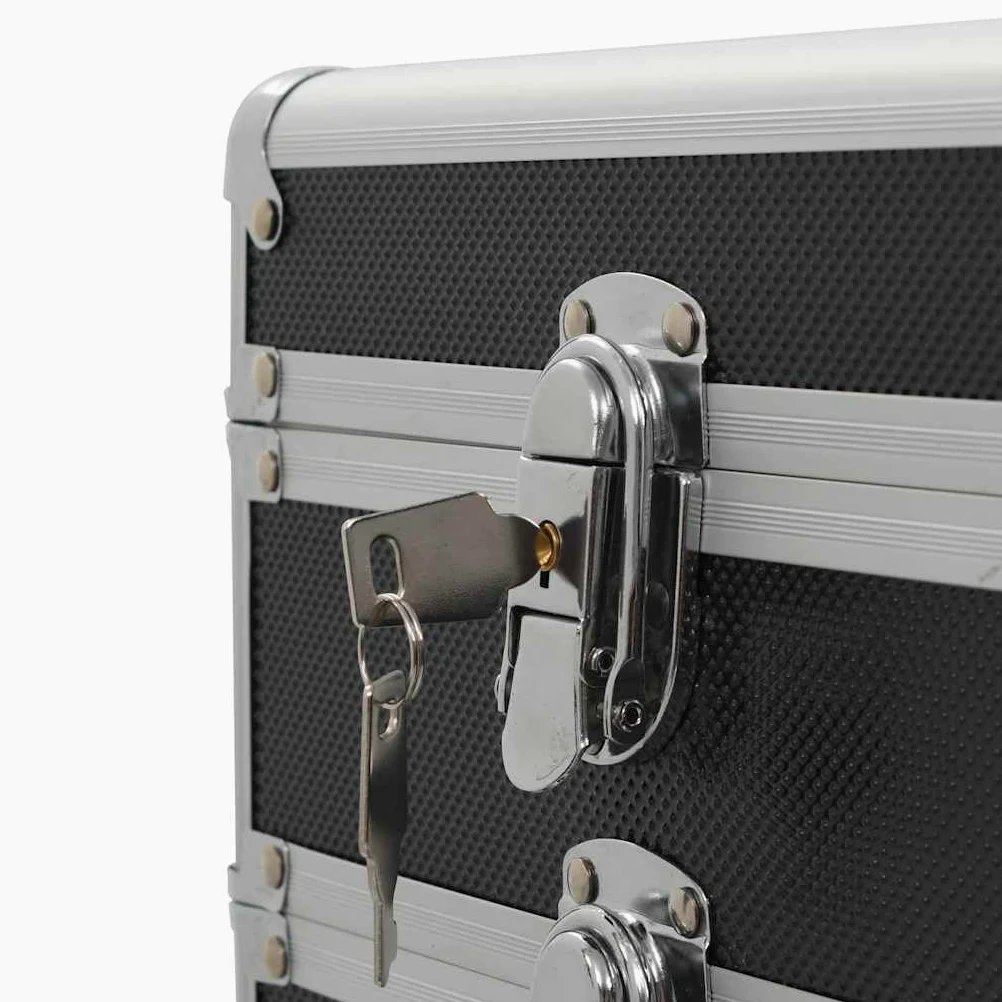 Walizka na kosmetyki aluminiowa czarna z 4 stopniami, 1 szuflada 37 x 24 x 74 cm, zdejmowane kółka, organizer do makijażu, produkt do pielęgnacji, podróż, bagaż podręczny