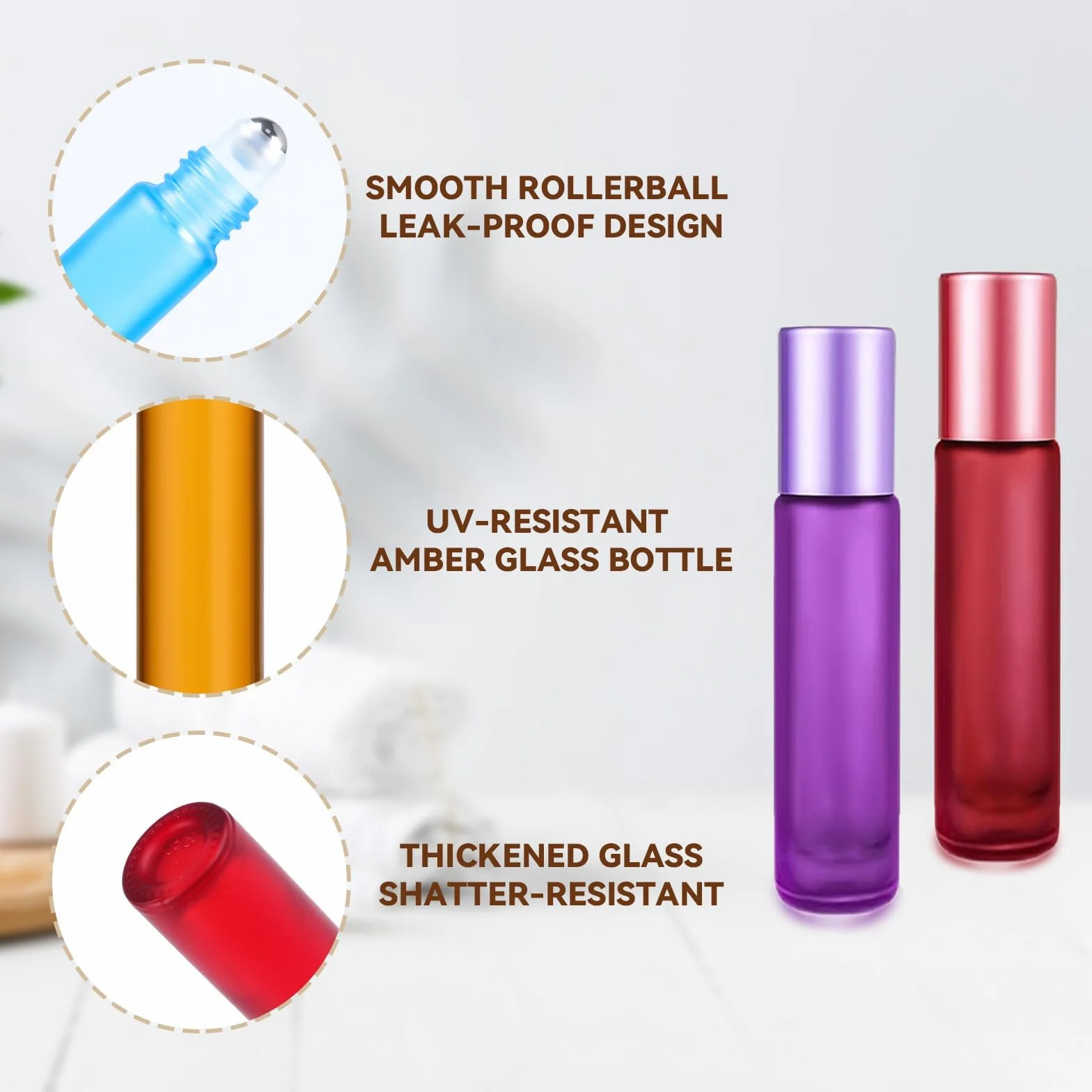 12 sztuk 10 ml Roll On szklane butelki na olejki eteryczne, puste butelki z kulką ze stali nierdzewnej, otwieracz, kroplomierzem i lejkiem, kolorowe do perfum, masażu, aromaterapii (10
