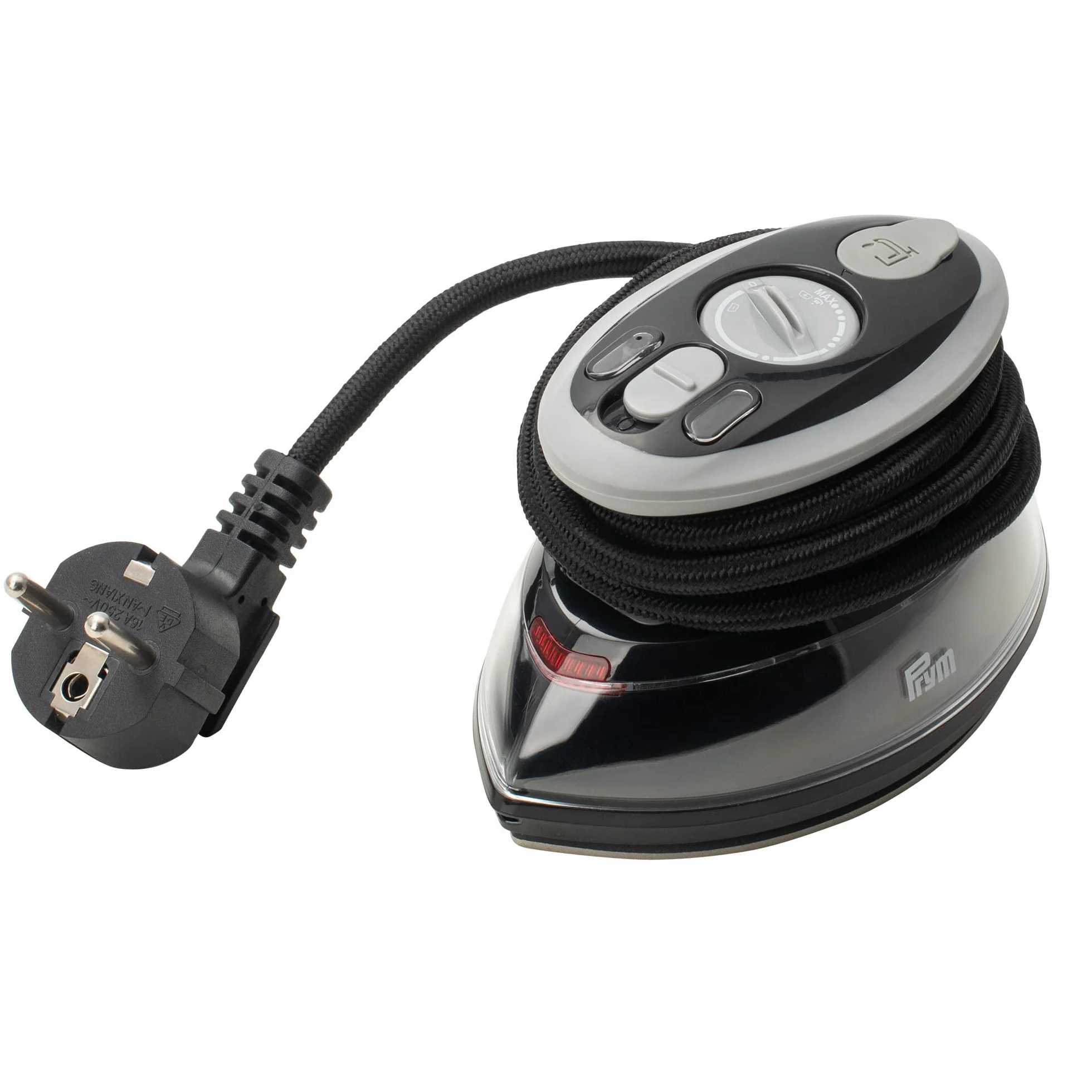 Prym Mini żelazko parowe 400 W regulowana temperatura 110-240 V czarne z silikonową półką i etui