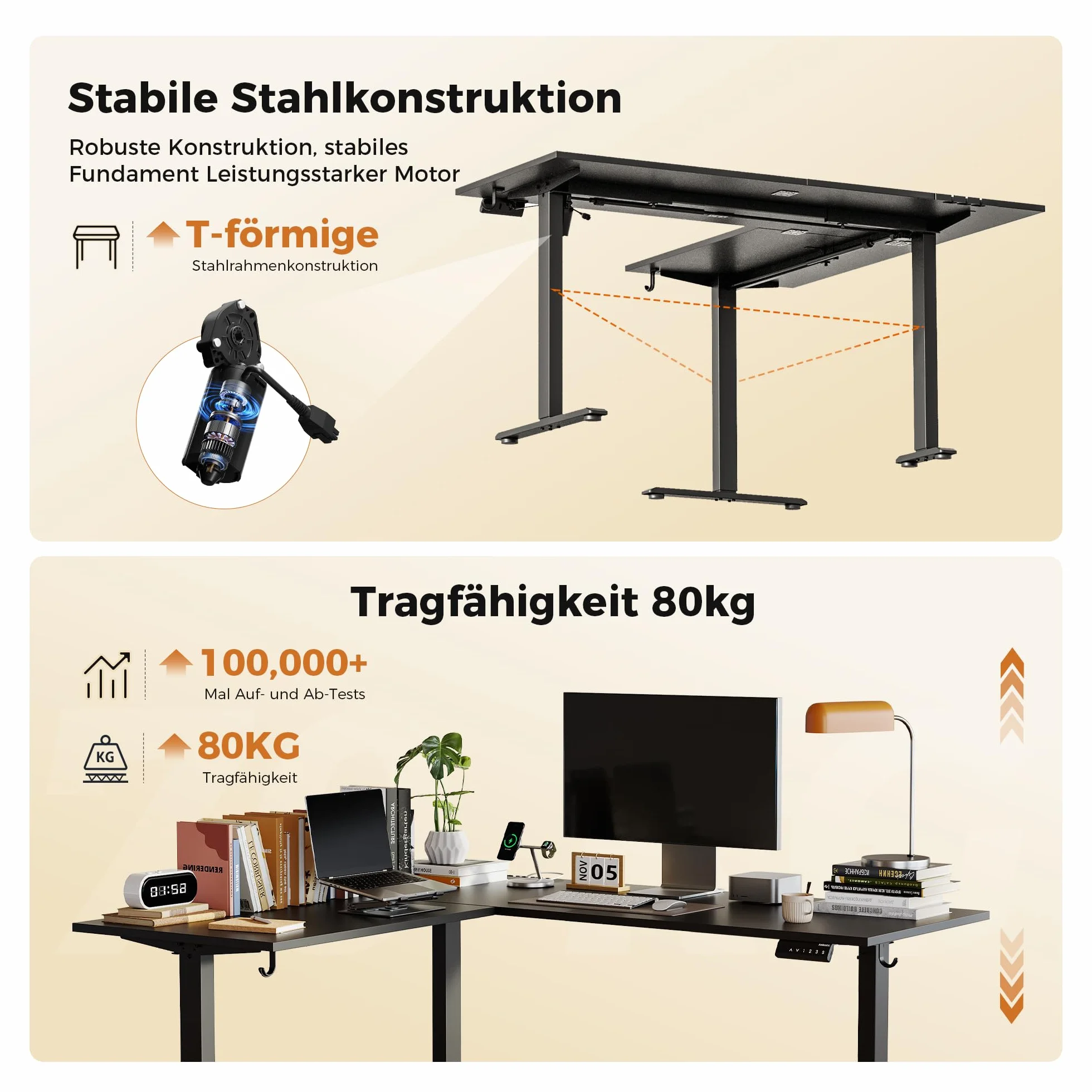 Agilestic biurko w kształcie litery L z regulacją wysokości 150 x 125 cm ergonomiczne biurko komputerowe do pracy stojąco i siedząco czarny