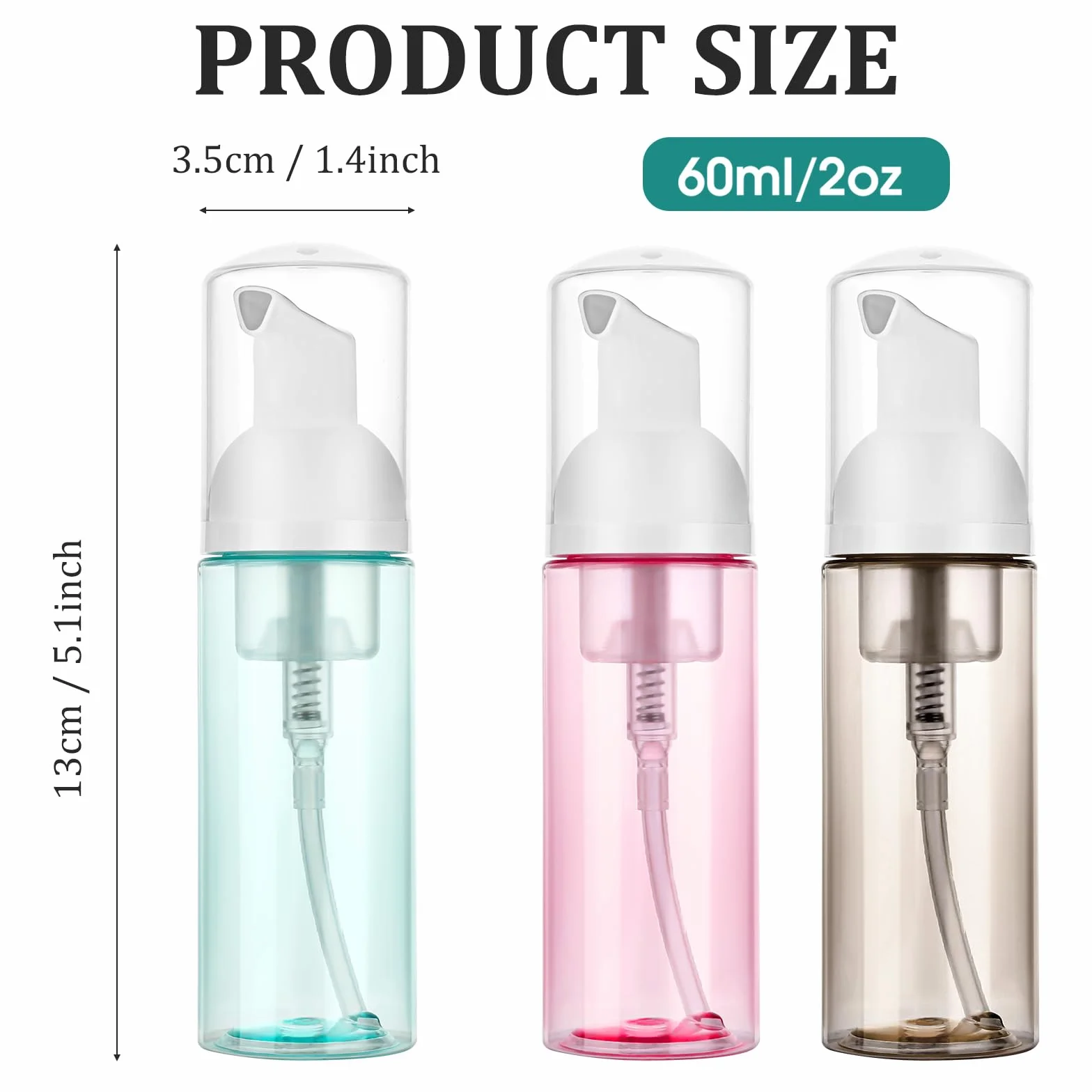 Butelki z pompką piankową 60 ml, 3 szt., pusty podróżny dozownik piany, wielokrotnego napełniania, butelka na piankę, rozmiar podróżny, butelka z pompką do mydła, do mycia rzęs, szamponu, mycia