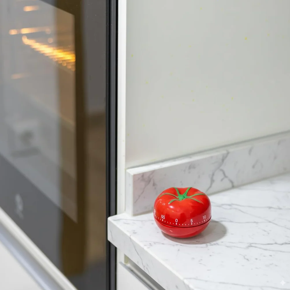 Fisura – Oryginalny minutnik kuchenny w kształcie pomidora. Timer ręczny analogowy 60 minut. Pomoc do gotowania, nauki, zabawy i pracy metodą Pomodoro.