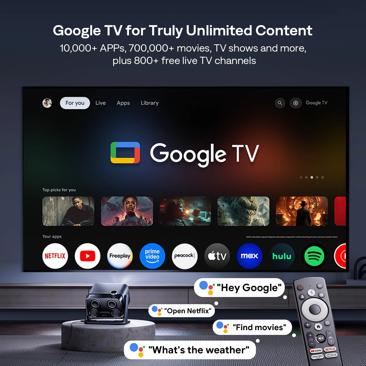 Aurzen Boom Mini 4 w 1 inteligentny projektor z Google TV, kino domowe i projektor zewnętrzny z obsługą 4K, dźwięk Dolby 20 W, projektor 500 ANSI, autofokus ToF i korekcja trapezu