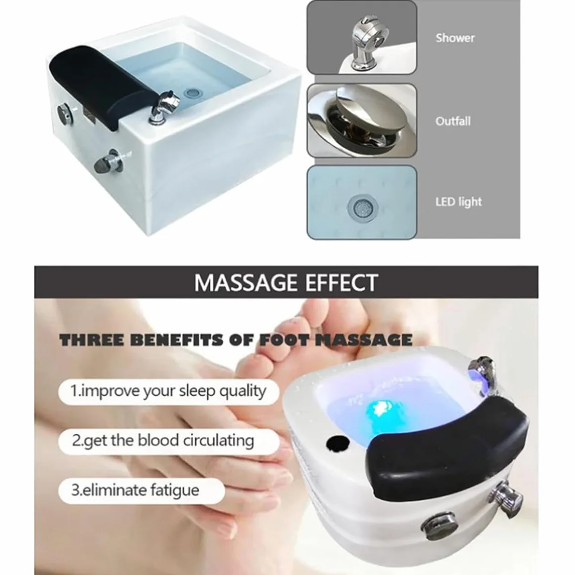 Przenośna wanna spa do pedicure stóp z akrylowym krzesłem i myjką prysznicową - relaksująca wanna spa dla stóp do użytku domowego i salonu - funkcje masażu w zestawie