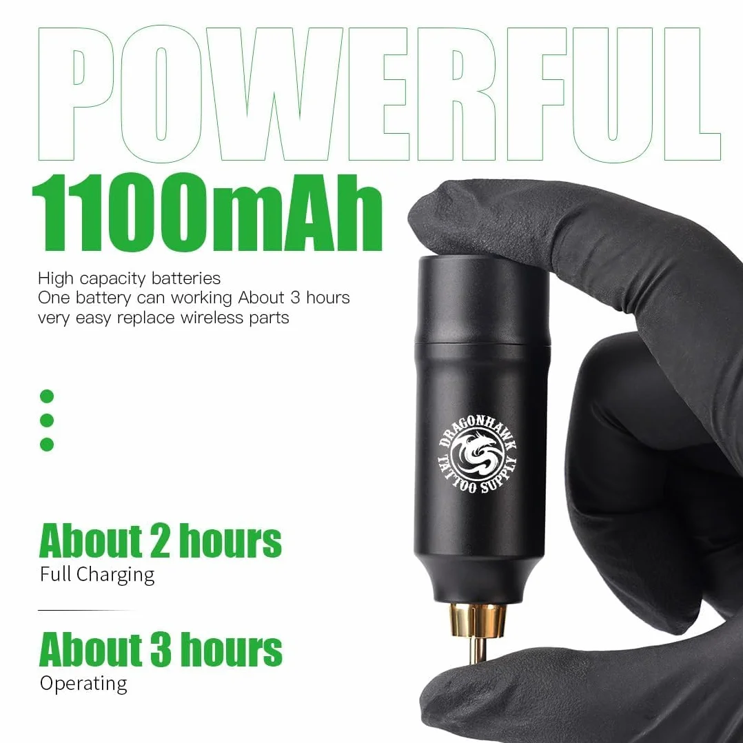 Dragonhawk Tattoo Kit Rotary Tattoo Machine Pen Wireless Battery Tattoo Power Supply RCA Jack Tattoo Needles