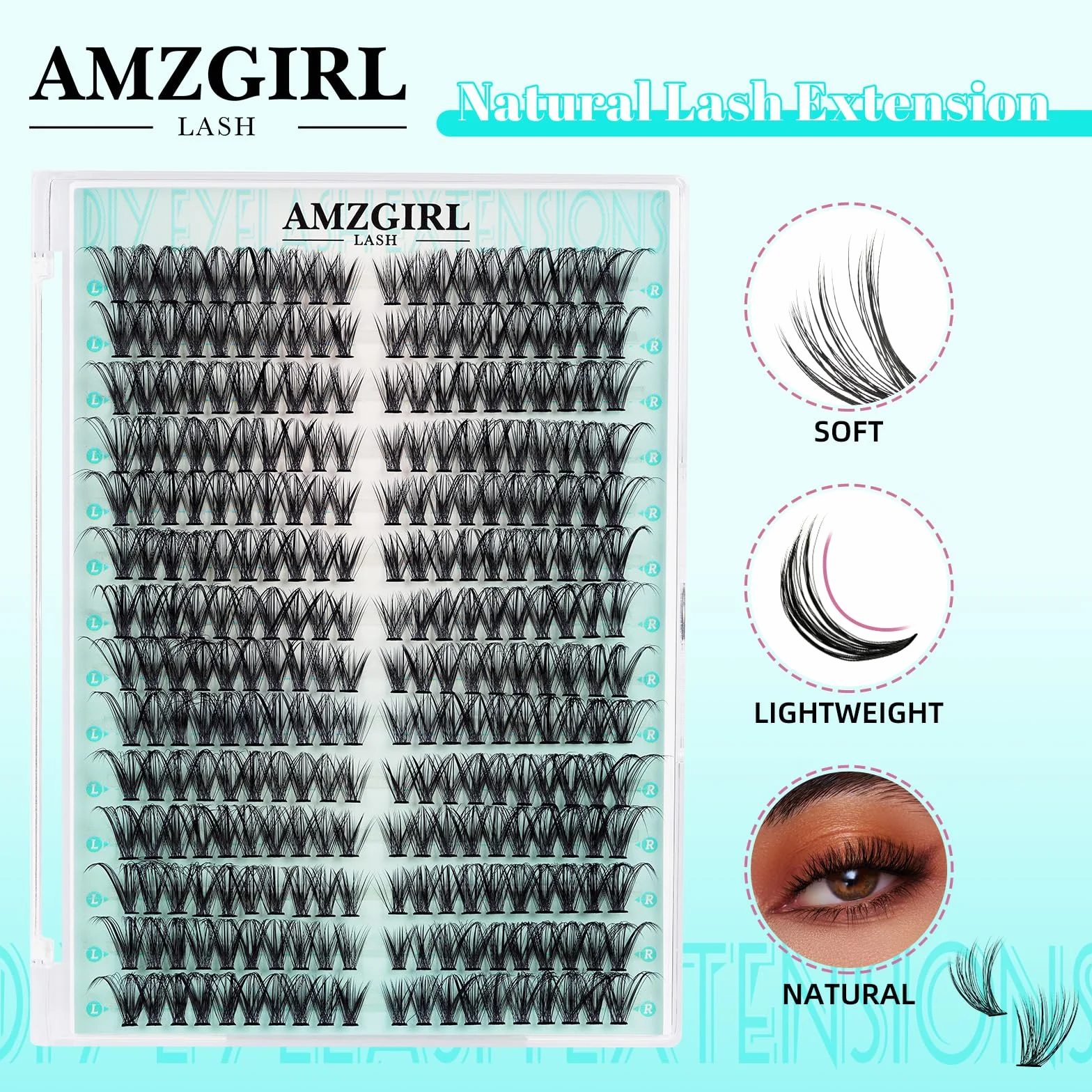 Dopinki do rzęs "zrób to sam" Cluster Lashes, 280 szt., lewe i prawe rzęsy, pojedyncze rzęsy 40D, D Curl Cluster, przedłużenie rzęs do samodzielnego stosowania, cienka taśma, kocie oko (40D, mieszanka