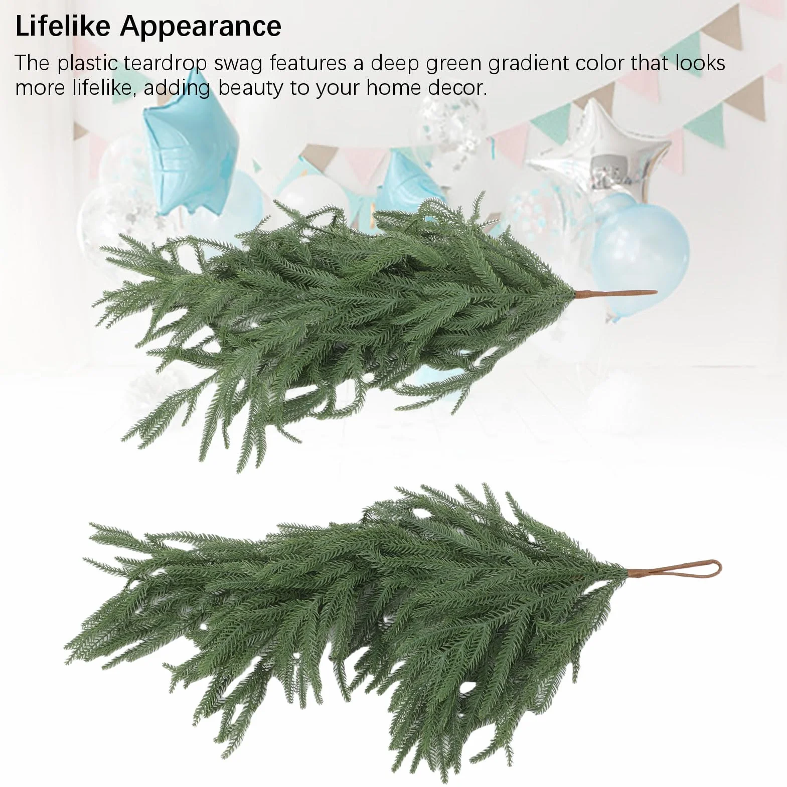 Ausla Norfolk Pine Teardrop Swag, 68 Cm / 26,77 Cali Długości, 2 Sztuki, Zielony Plastik