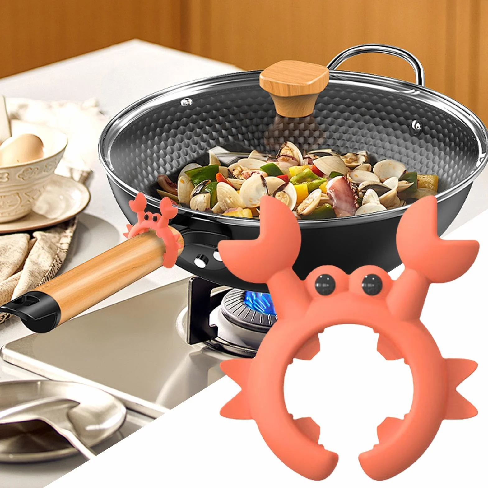 Cute Silicone Crab Spoon Holder Utensil Rest 5.8x6.5cm Anti-Overflow Ladle Holder for Stove Top