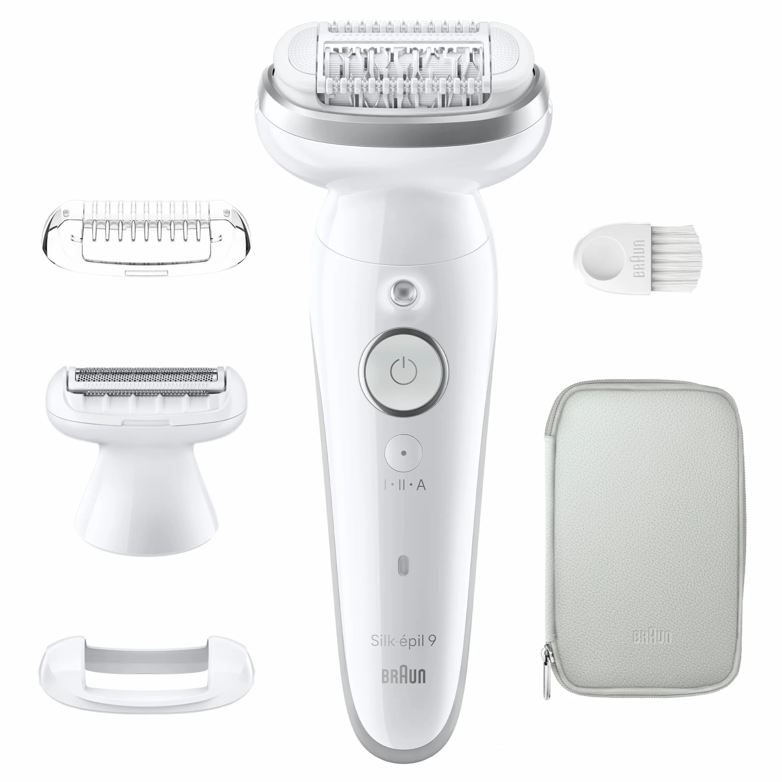 Braun Silk-épil 9, depilator damski/depilator do długotrwałego usuwania włosów, nasadka do golenia, nasadka trymera, 9-041, biały/srebrny