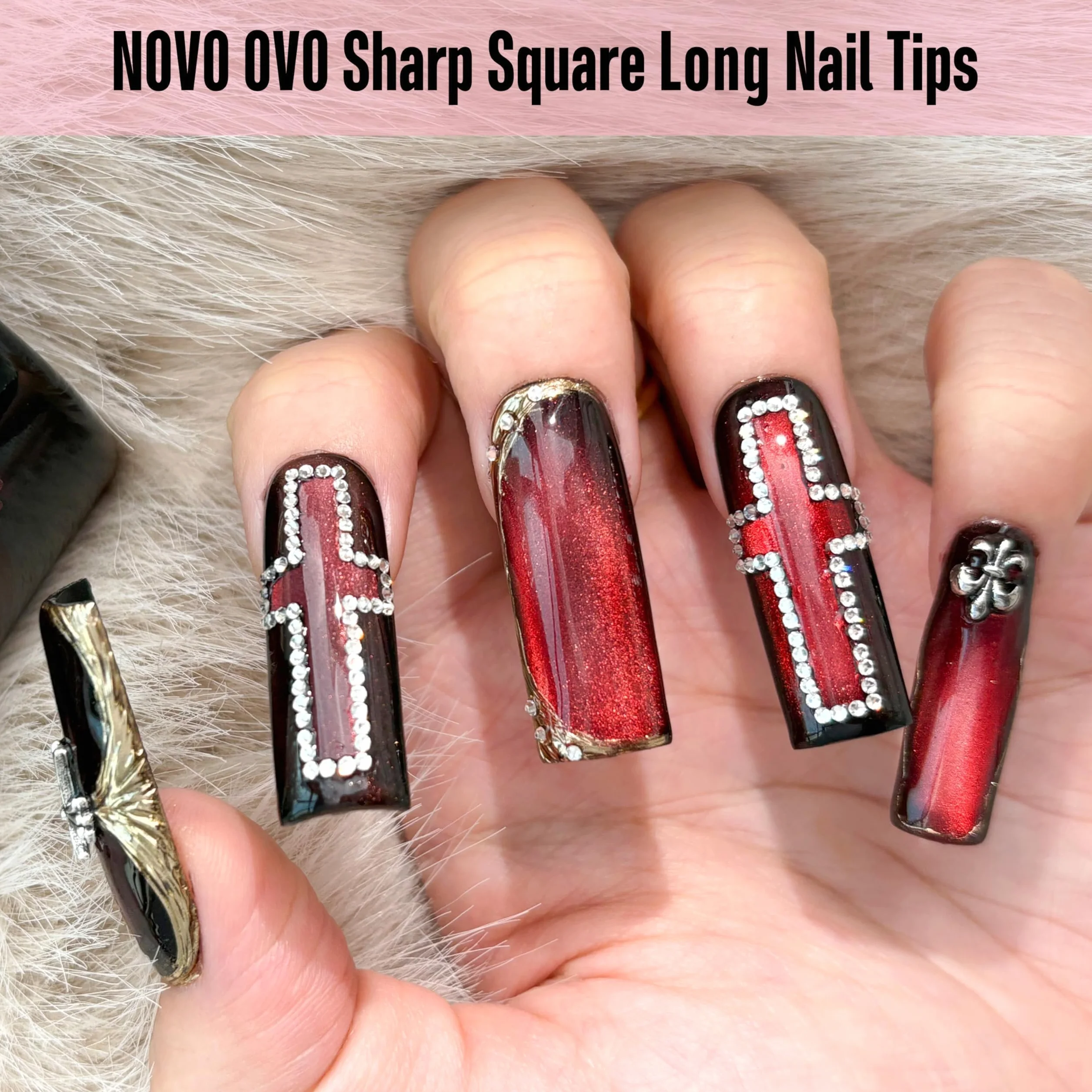 NOVO OVO Sharp Square Long Nail Tips Press on, Natural (Not Sculpted) No C-Curve Soft Gel podwójne matowe sztuczne przedłużenie paznokci, paznokcie pełne pokrycie do salonu manicure DIY, 15 rozmiarów