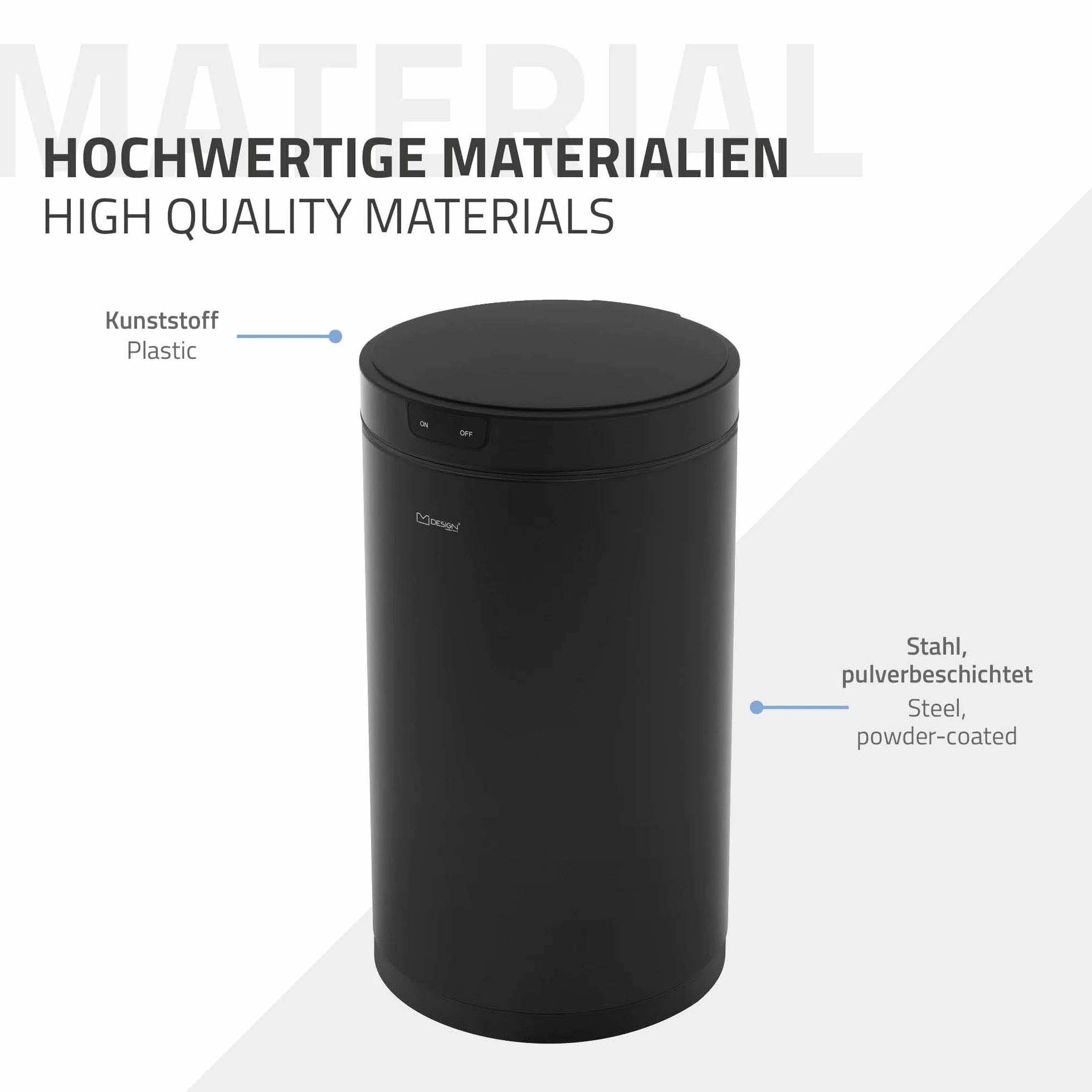 Automatyczny kosz na śmieci 30L z czujnikiem ruchu ML-Design stal czarny bezdotykowy do kuchni