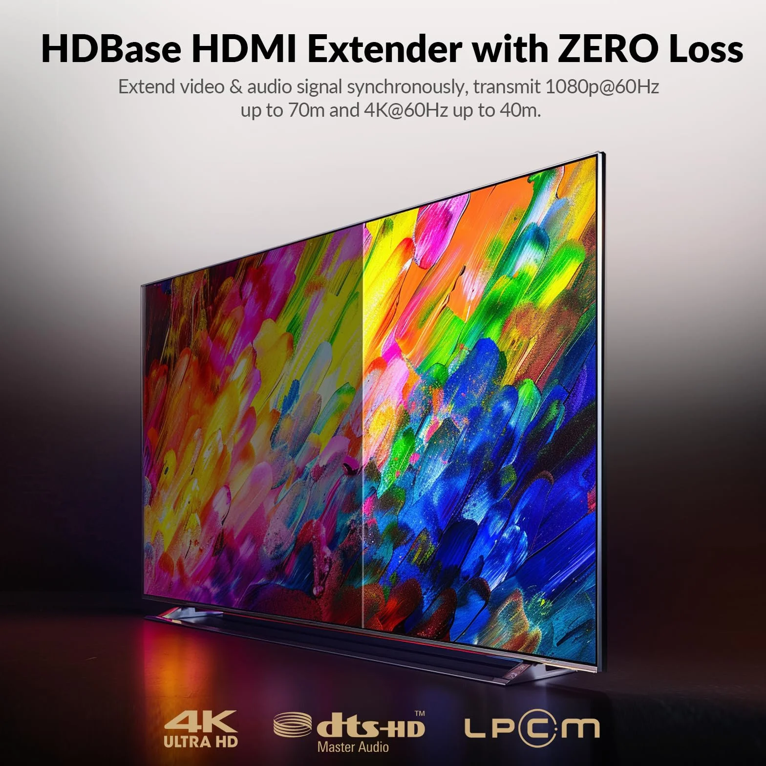 AV Access Profesjonalny przedłużacz HDMI UHD 4K60Hz (HDBaseT) Do 70M(230ft), 4Kx2K@60/30Hz 1080P@120/60Hz HDR10 i 3D przez Cat5e/6a/7, EDID Management + CEC, HDCP 2.2, 2-kierunkowe PoE + IR +RS232