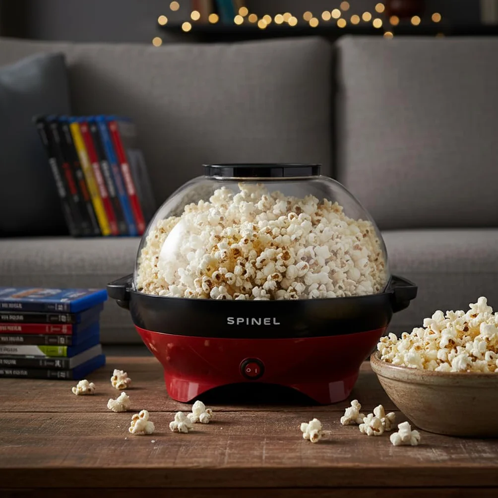 SPINEL Maszyna Do Robienia Popcornu, Urzędzenie do Popcornu z Cukrem, Olejem, Masłem o pojemności 5,5 l, Powłoka Nieprzywierająca, Zdejmowana Płyta, Cicha i Szybka